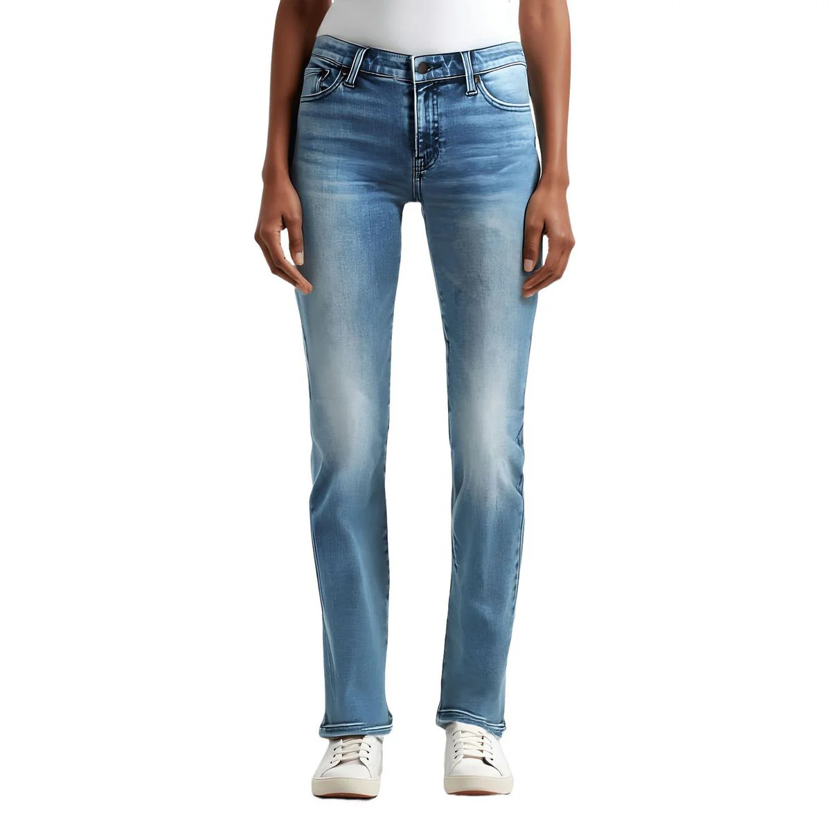 Sweet Womens Mid-Rise Medium Wash Straight Leg Jeans