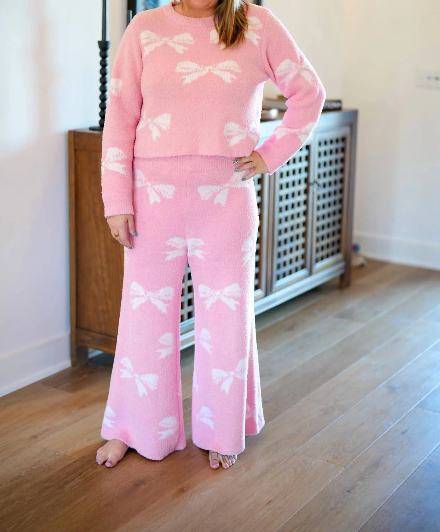 Sweet Escape Cammy Bow Lounge Set In Pink