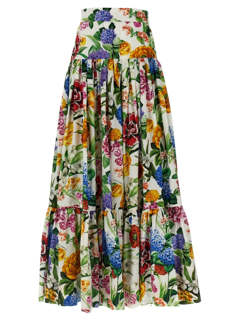 Flounced Maxi Skirt With Vibrant Floral Print
