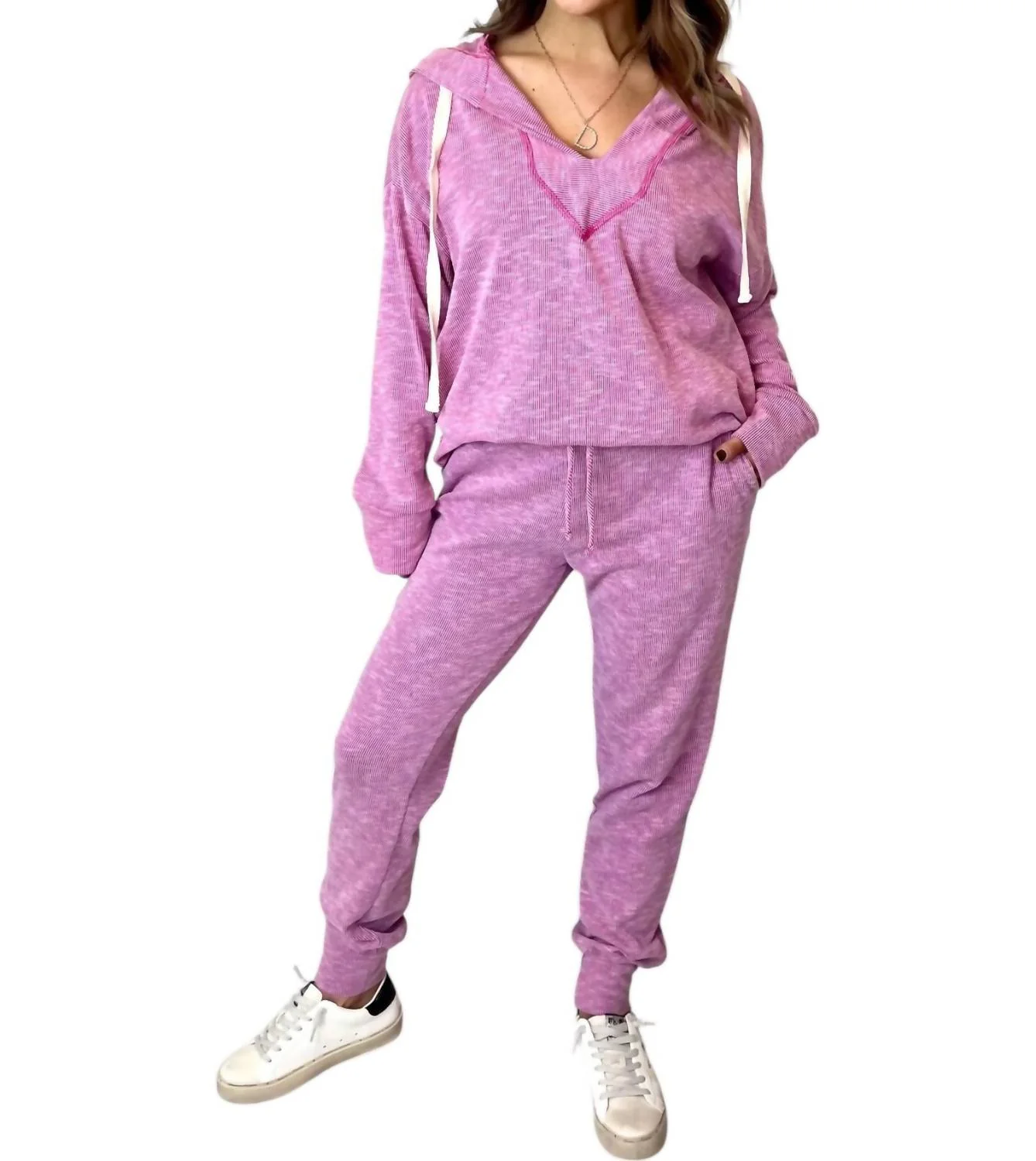 2 Piece Hoodie And Pants Set In Fuschia
