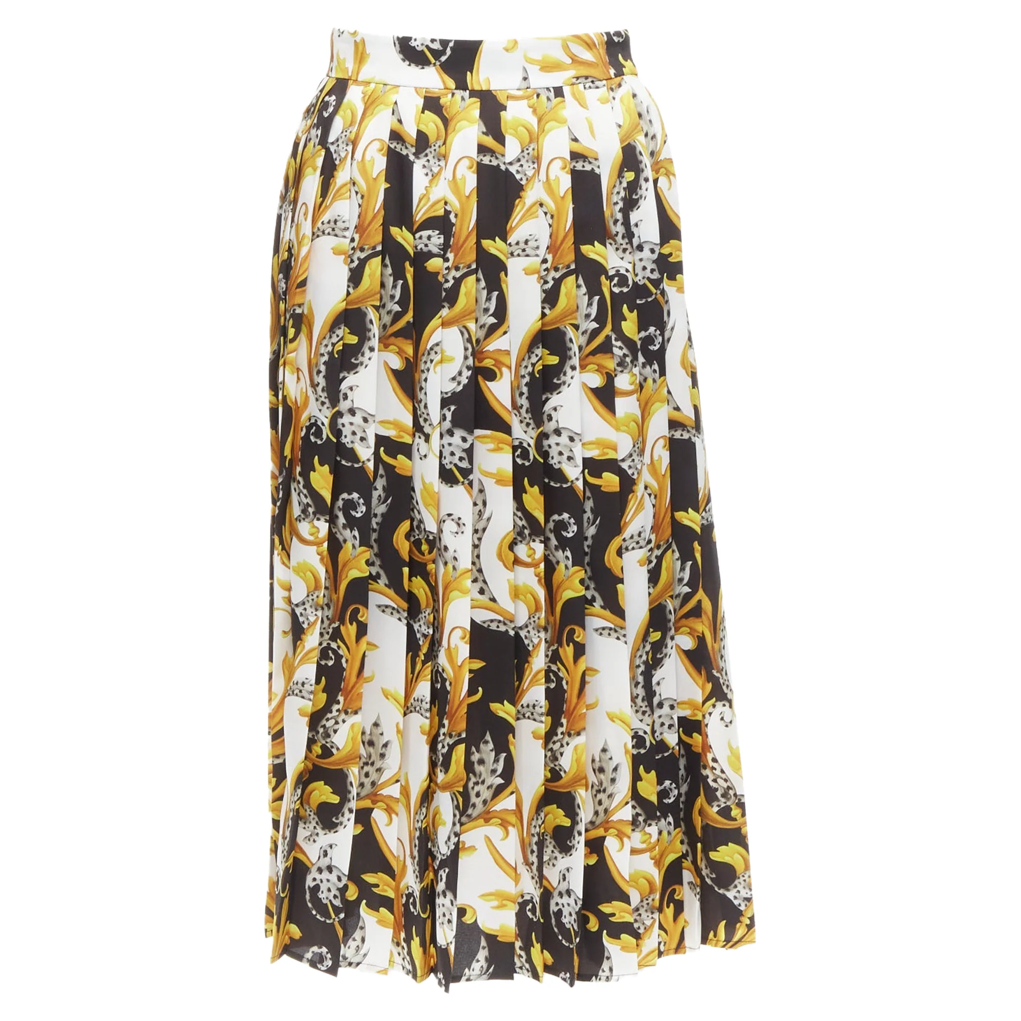 Versace Barocco Acanthus Print Pleated High Slit Skirt