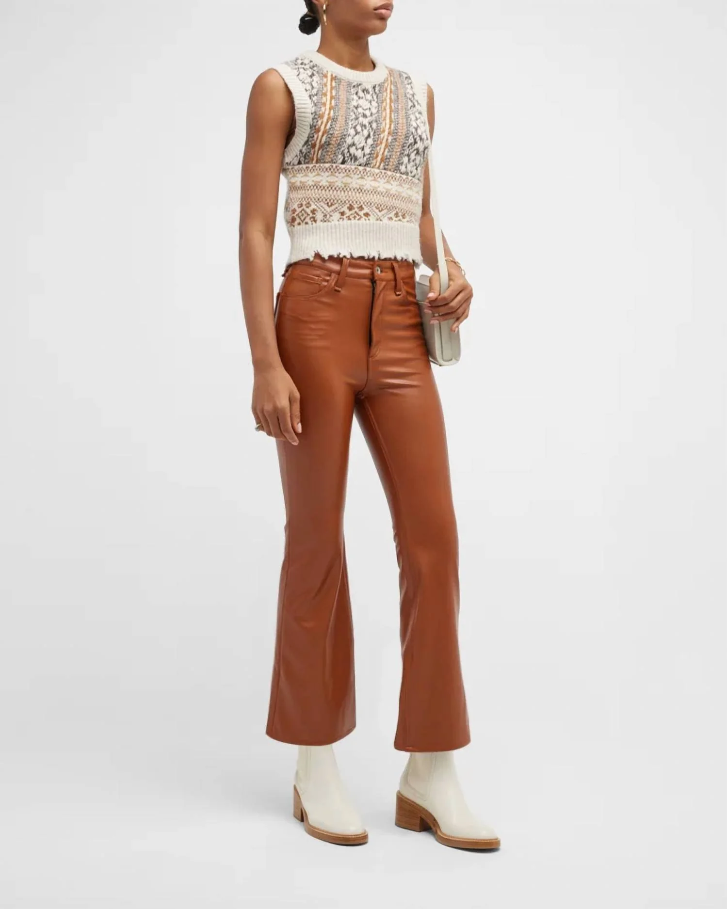 Casey Faux Leather Flare Pants In Putty Brown