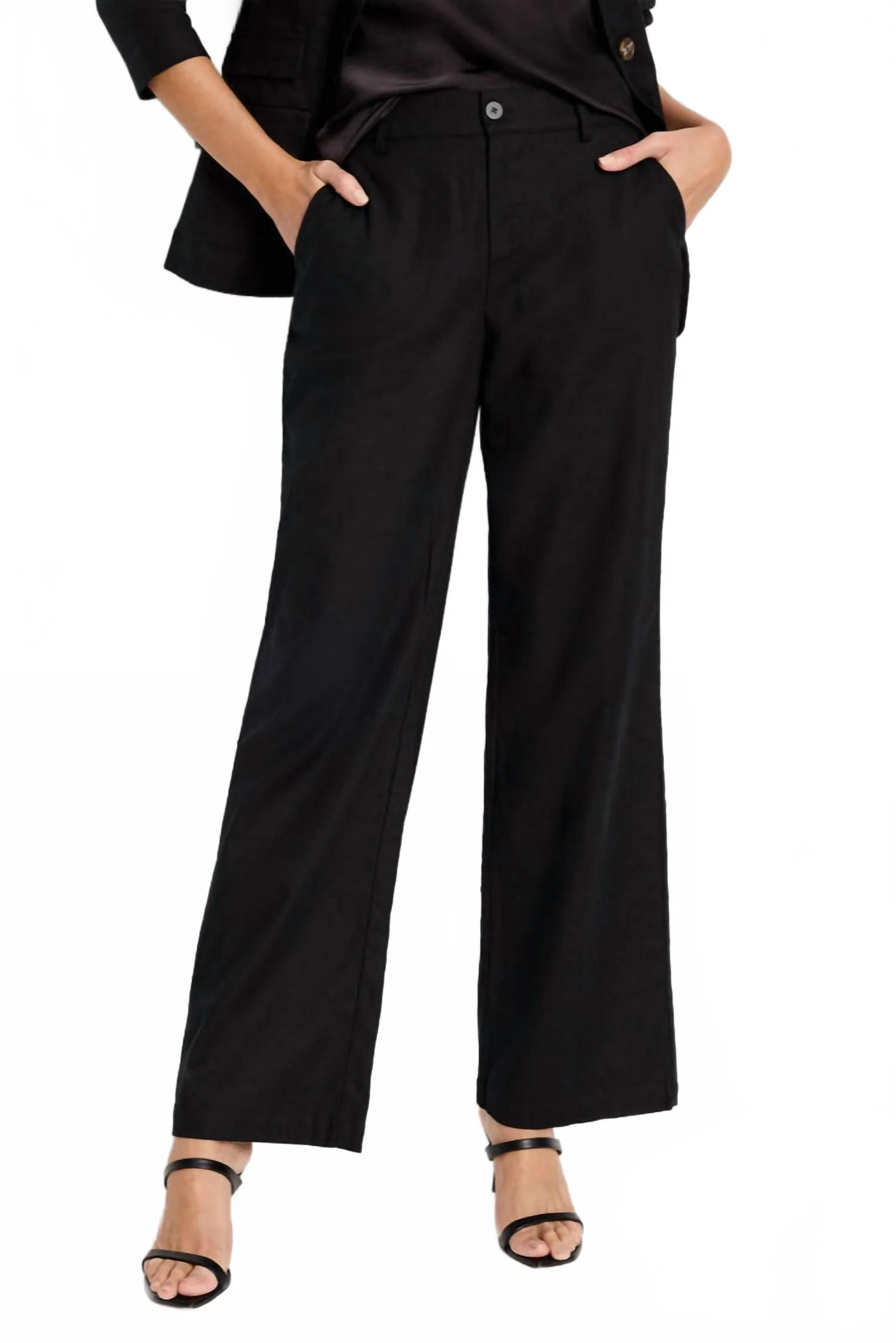Linen Cotton Eliot Wide Leg Pant In Black Onyx