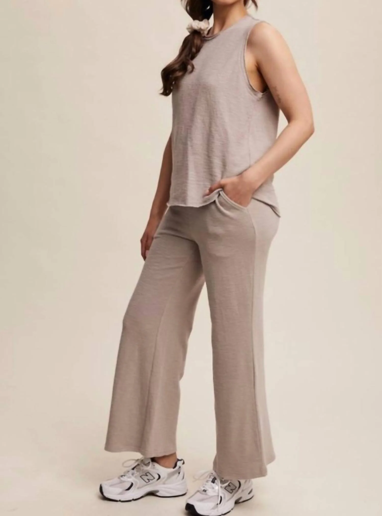 Soft Knit Tank And Sweatpant Set In Ash
