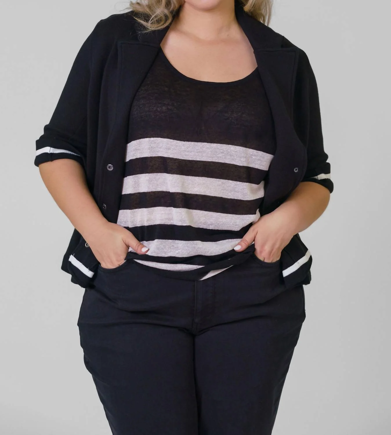 Cotton Blend Shrunken Blazer - Plus Size In Black