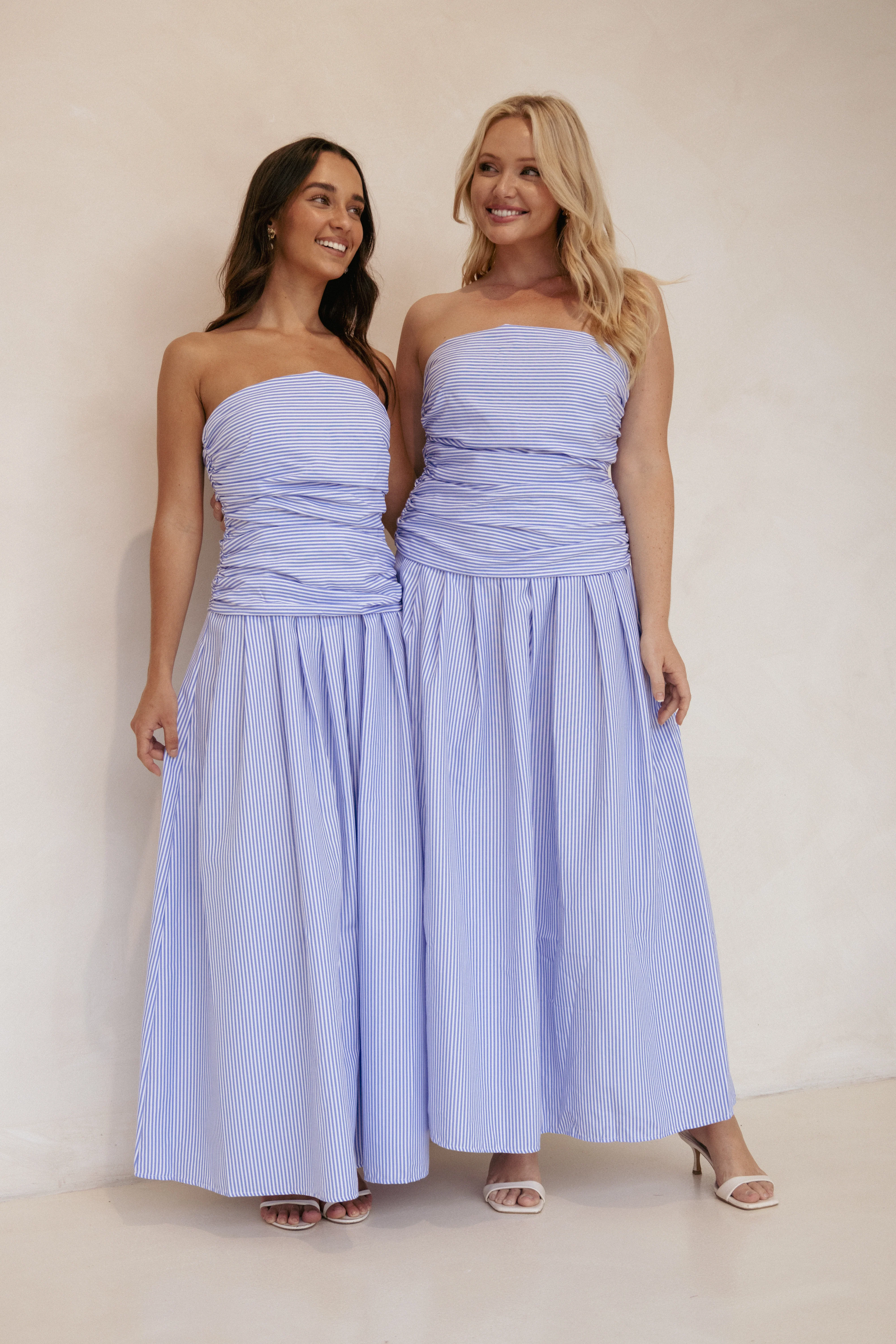 Avalee Strapless Maxi Dress - Blue Stripe
