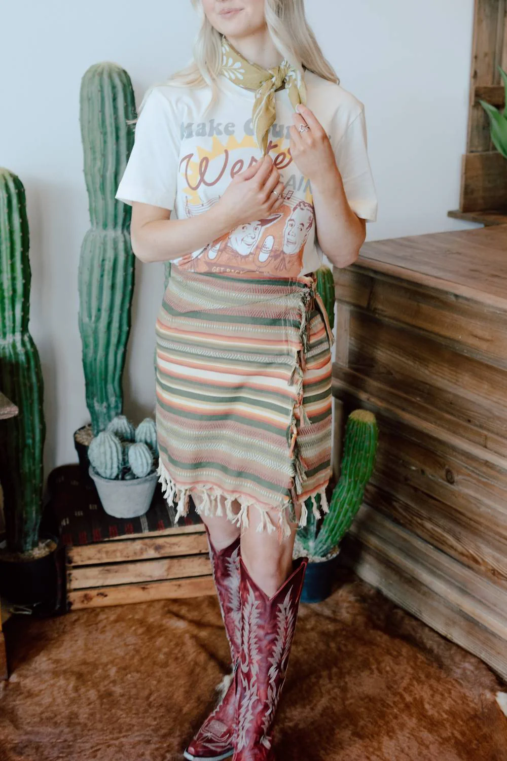 Serape Wrap Skirt In Neutral Brown