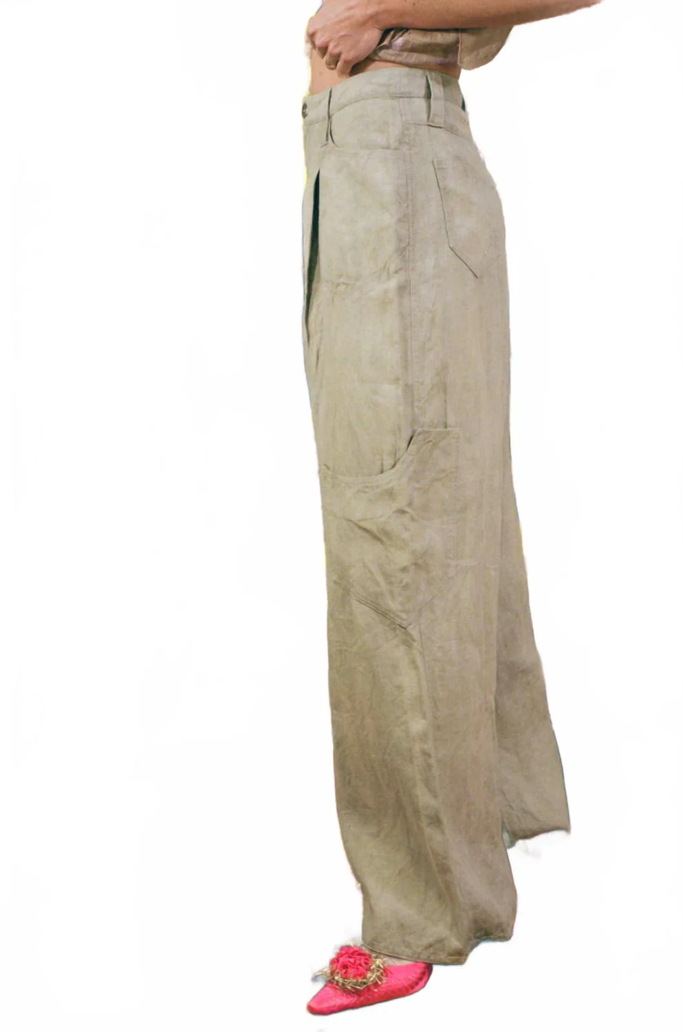 Llama Fruit Hemp With Pericon Flower Cargo Pants In Beige