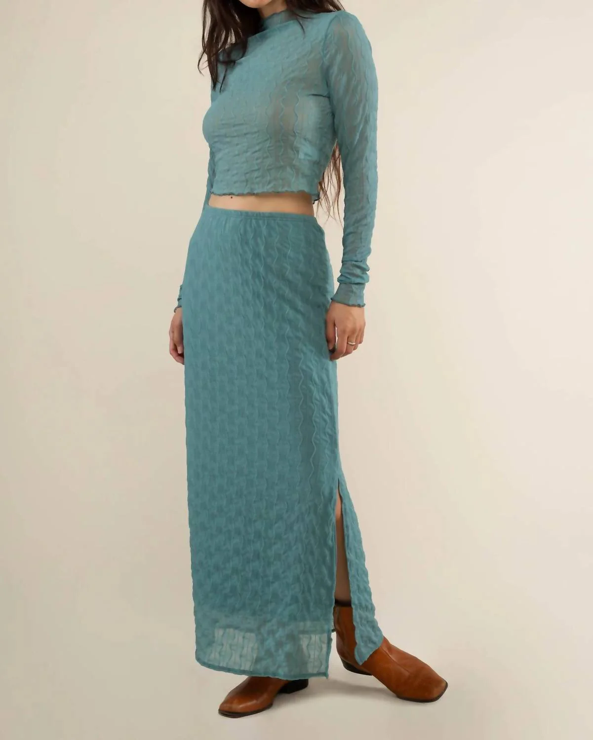 Jacquard Mesh Maxi Skirt - Plus In Green