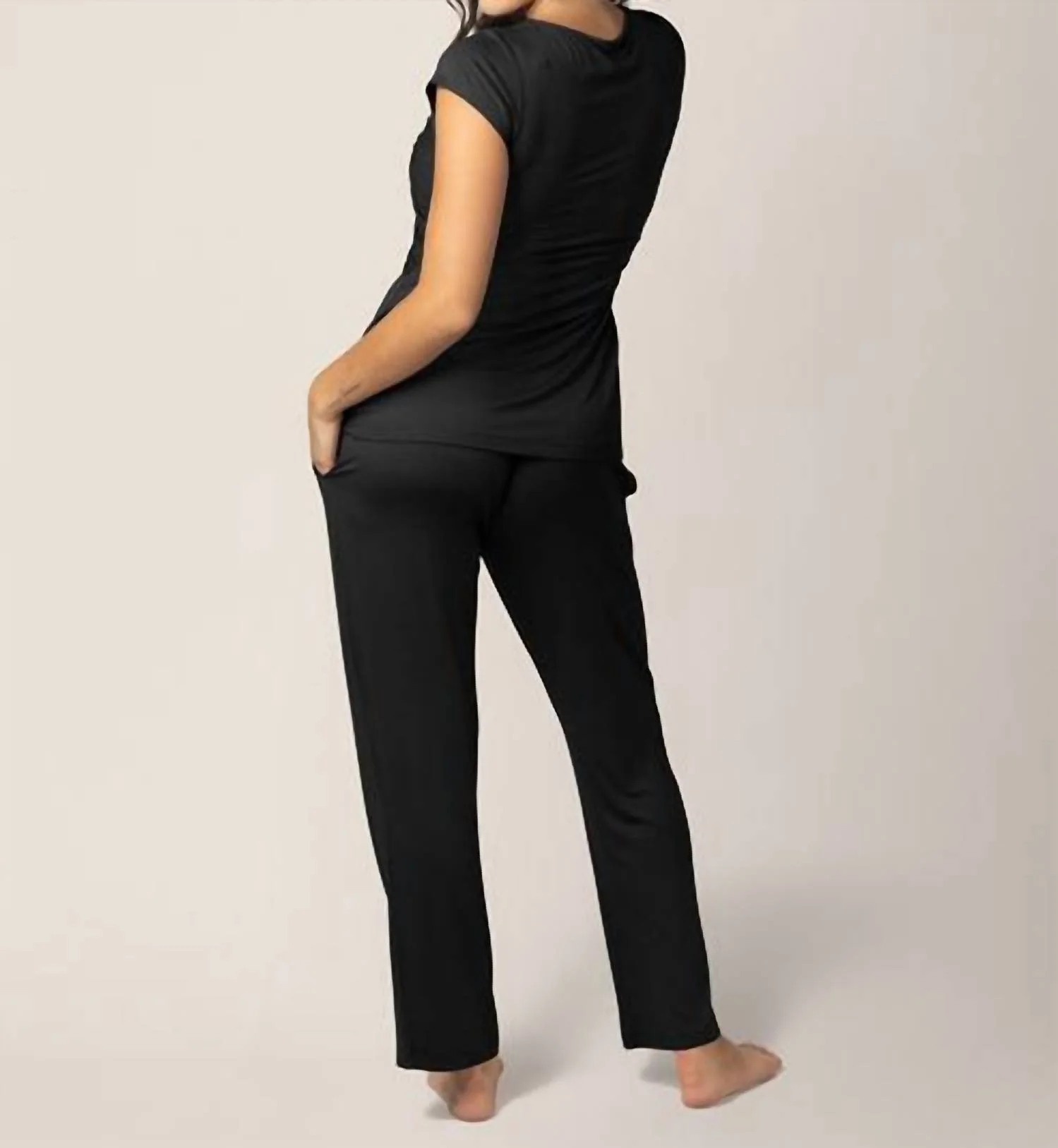 Davy Ultra Soft Maternity & Nursing Pajamas Sleepwear Set In Black