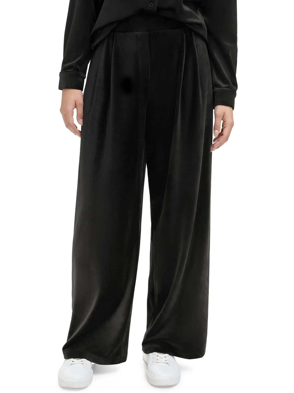 Womens Velvet Mid Rise Wide Leg Pants