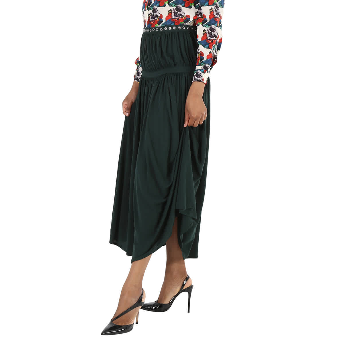 Chloe Ladies Eclipse Green Bohemian Jupon Fluid Pleated Midi Skirt