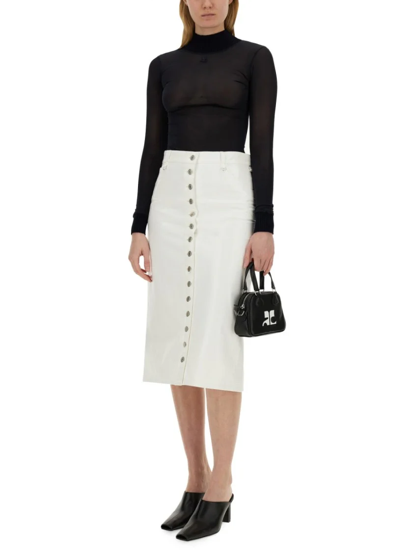 Midi Skirt With Front Button Detailing And Back Slit