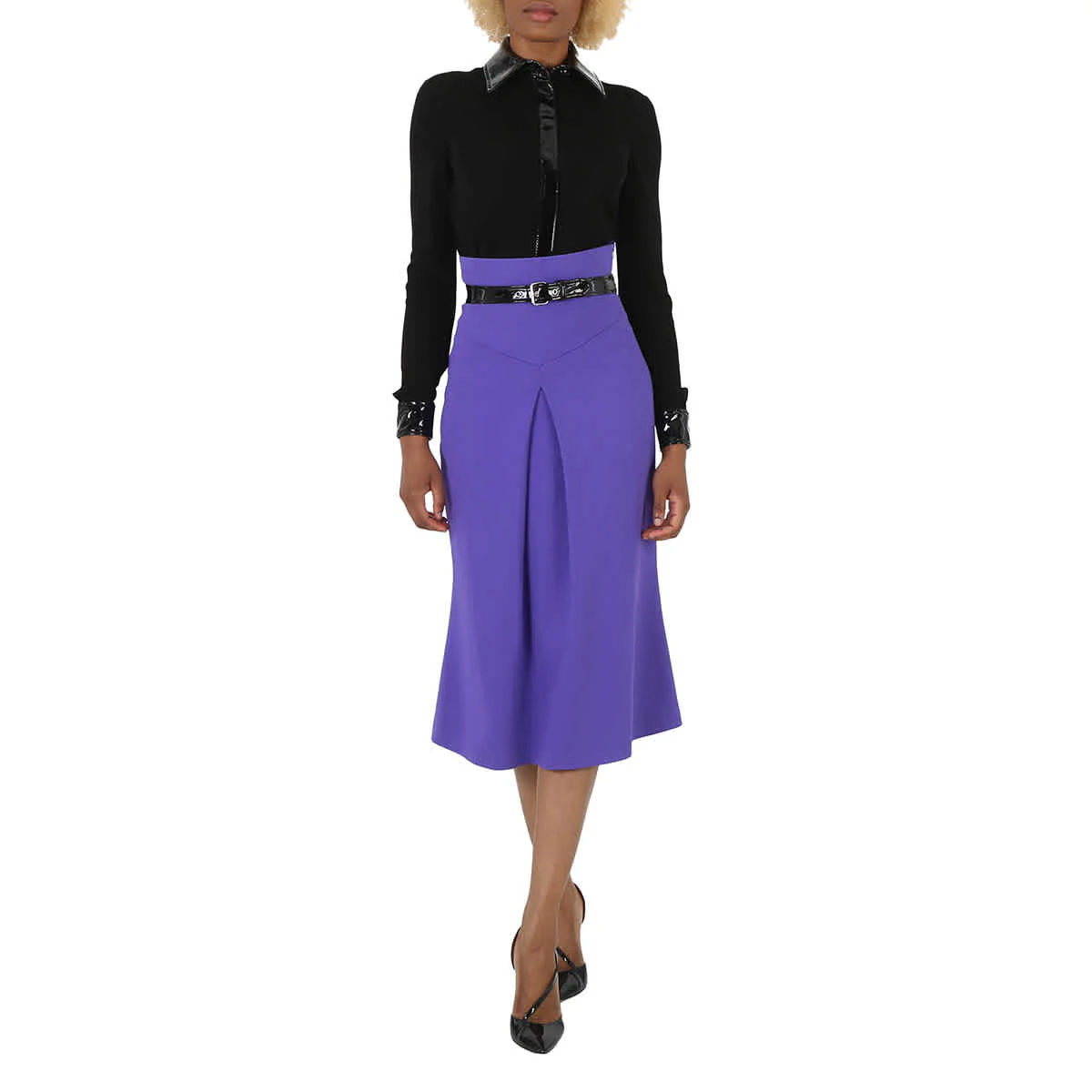 Moschino Ladies Purple High Waist Belted Skirt