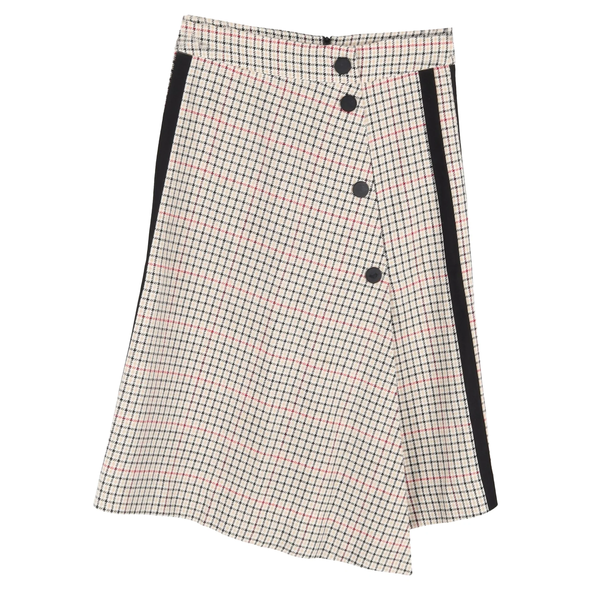 Maje Plaid Asymmetric Midi Skirt in Beige Cotton Tweed