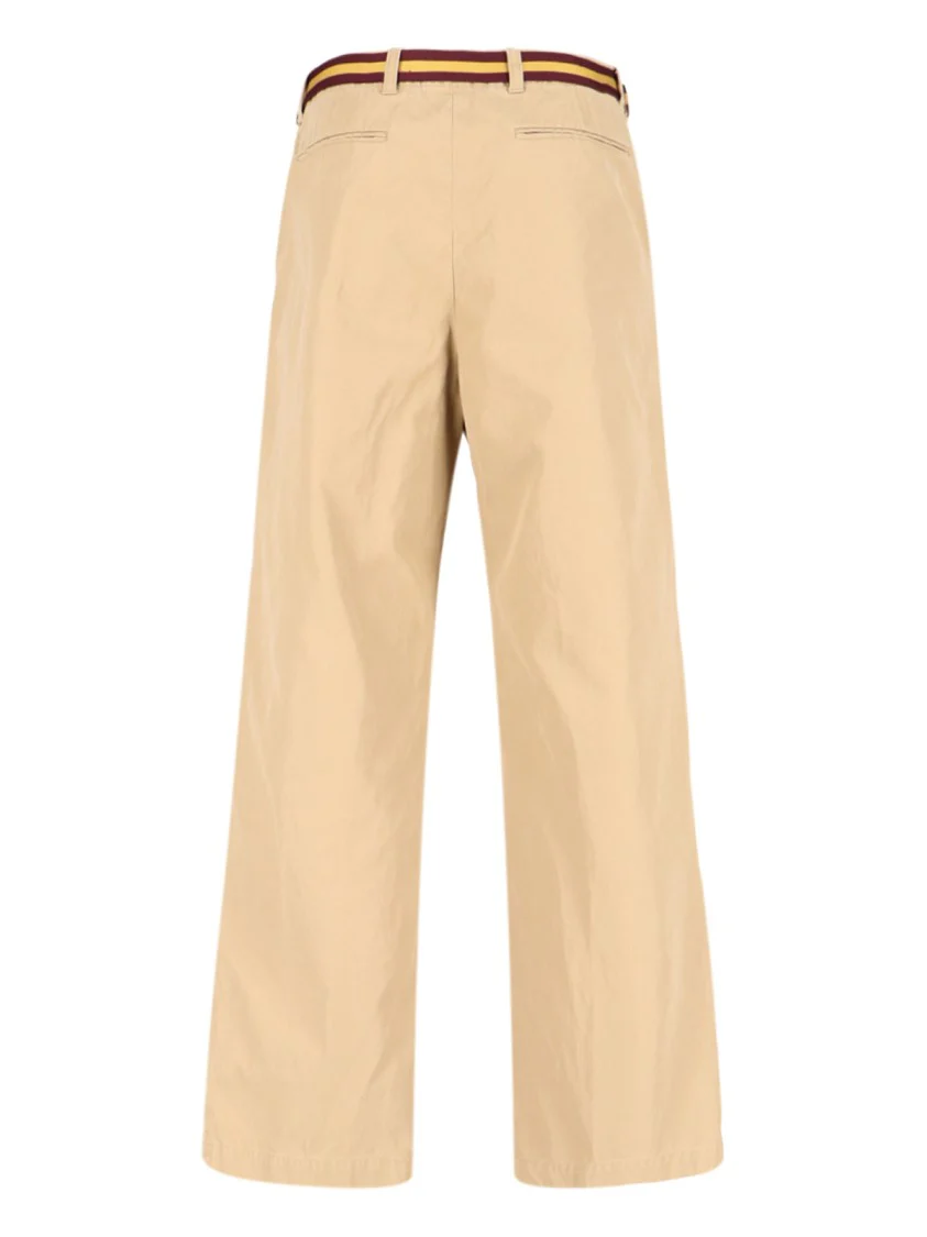 Beige Cotton Wide-Leg Pants