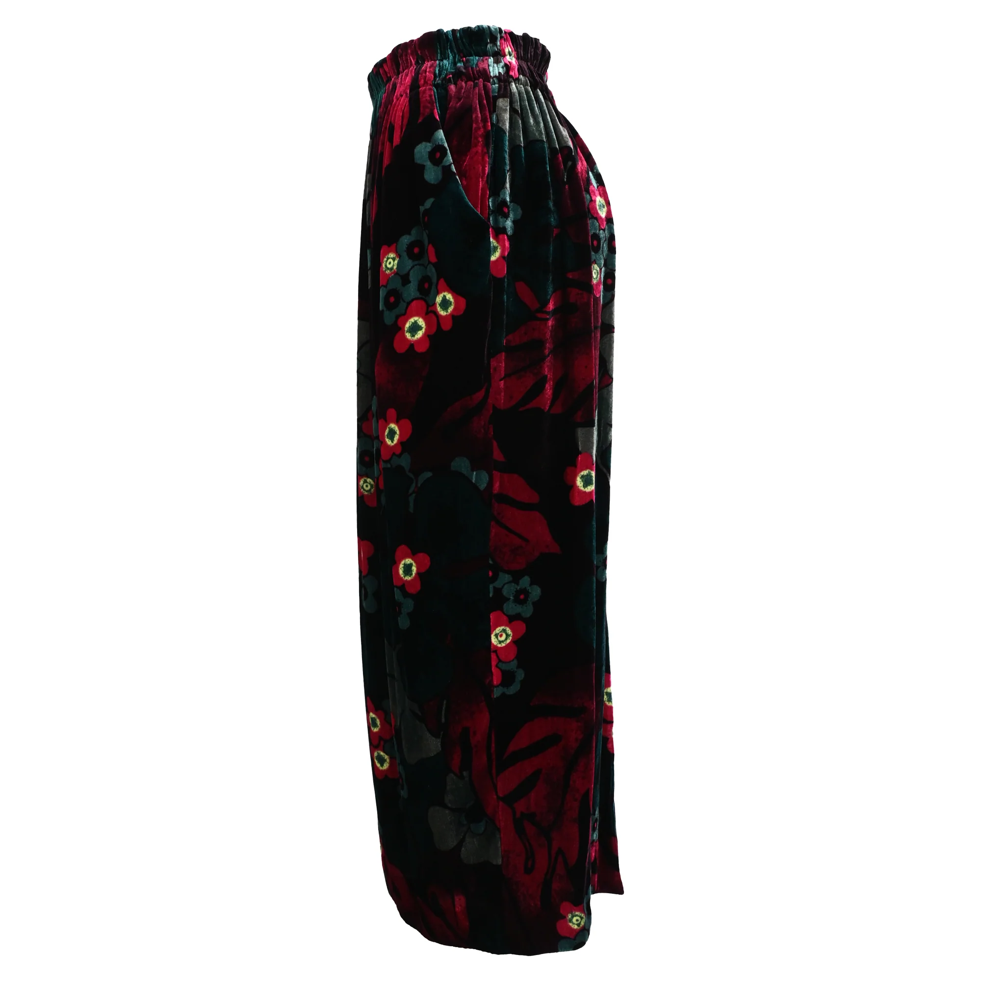 Dries Van Noten Floral Velvet Midi Skirt in Green Viscose