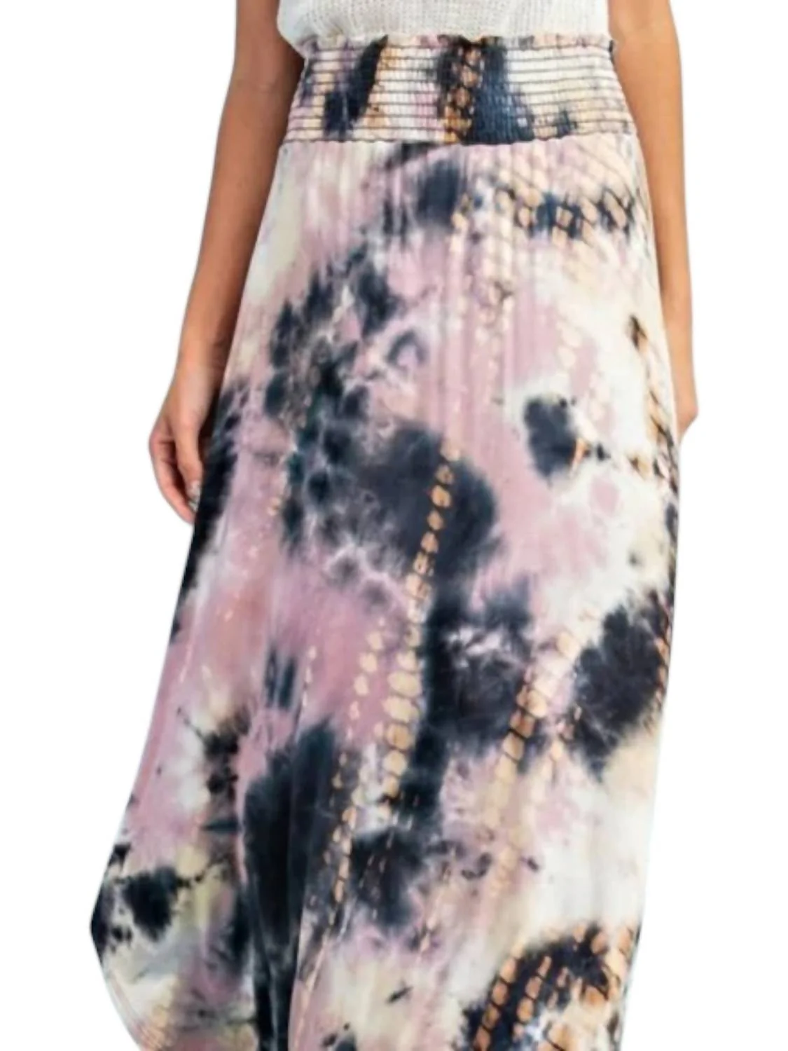 Tie Dye Smocked Waistband Maxi Skirt In Multi Color