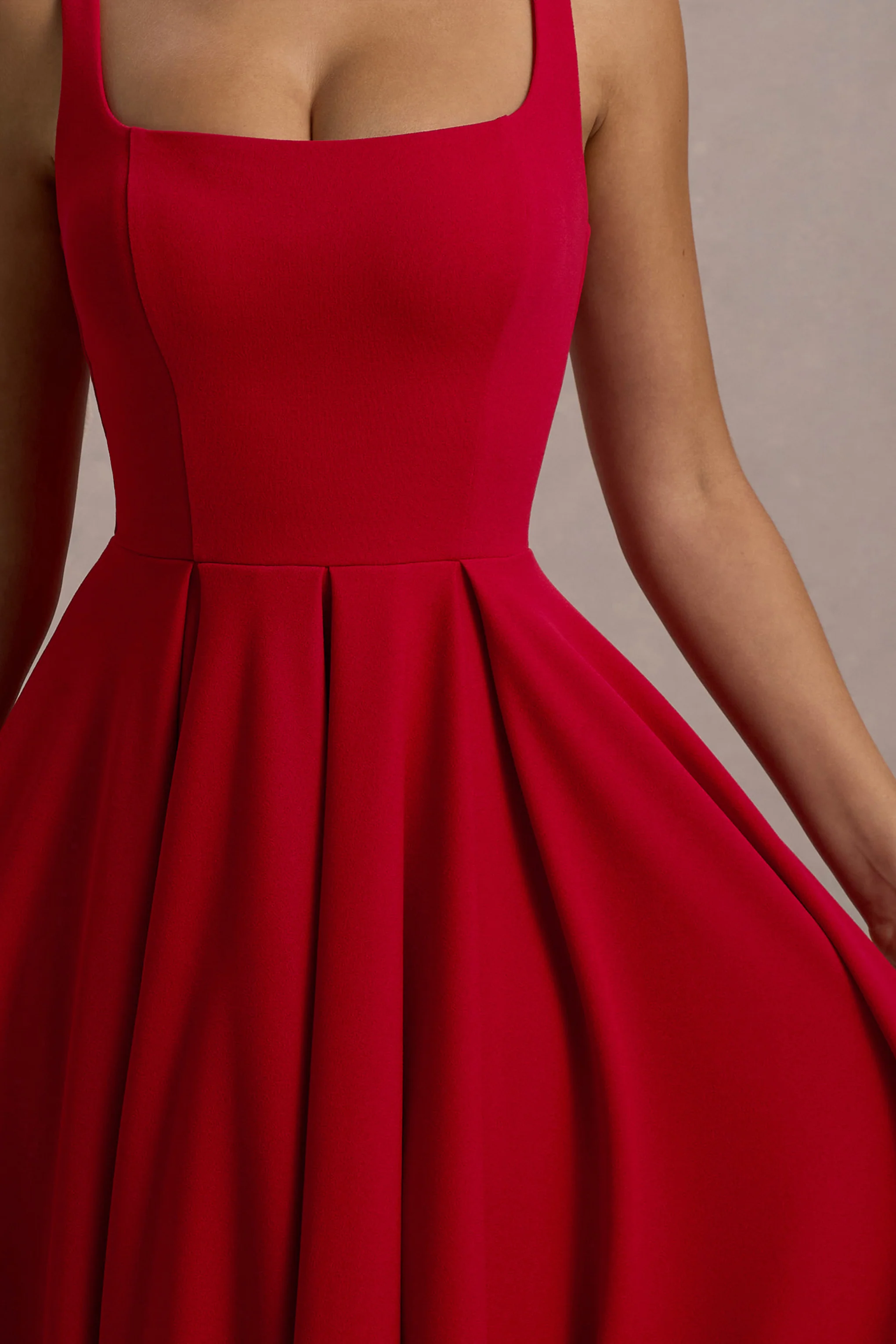 Parina | Red Strappy Volume-Hem Midi Dress
