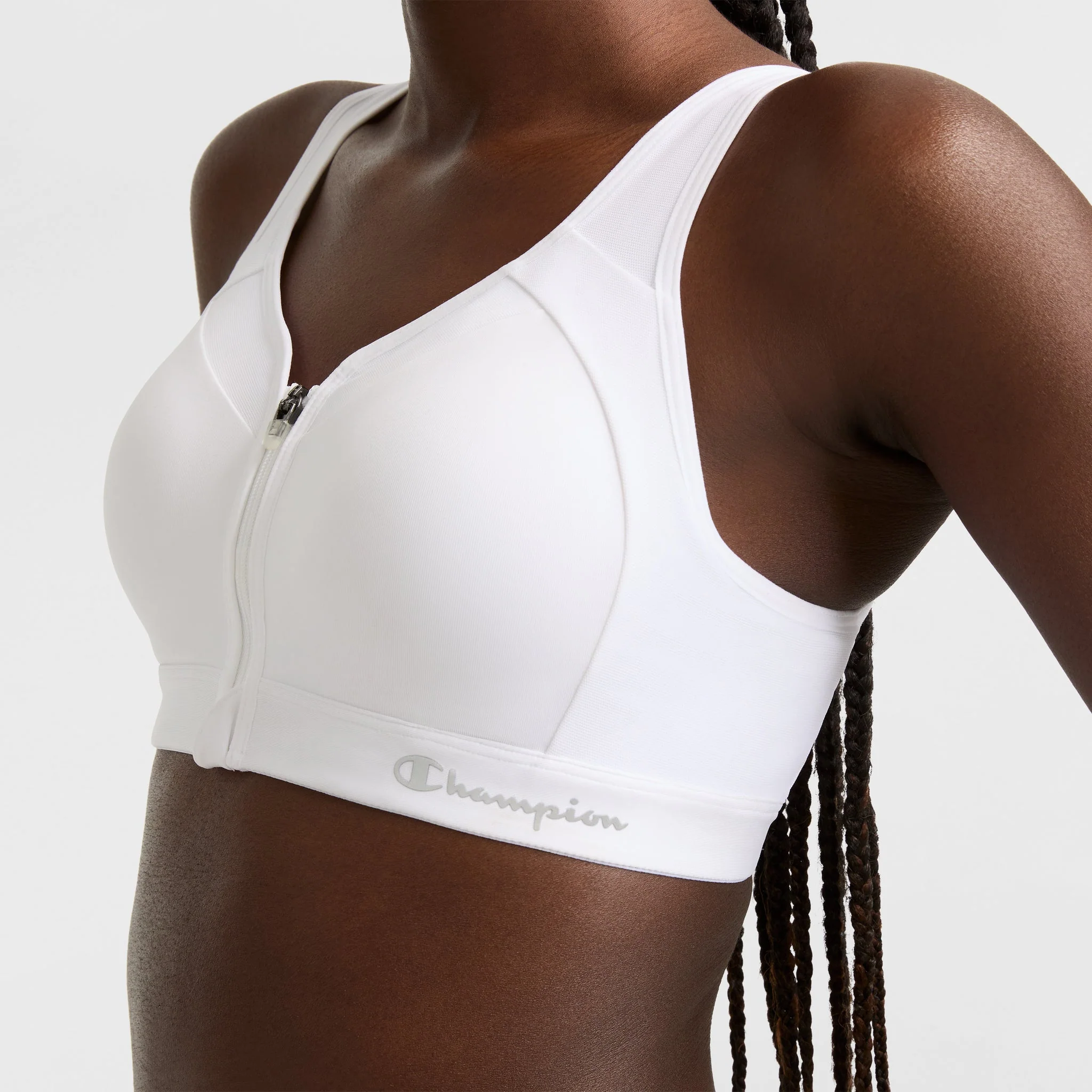 Motion Control Zip Sports Bra, Wirefree, Script Logo