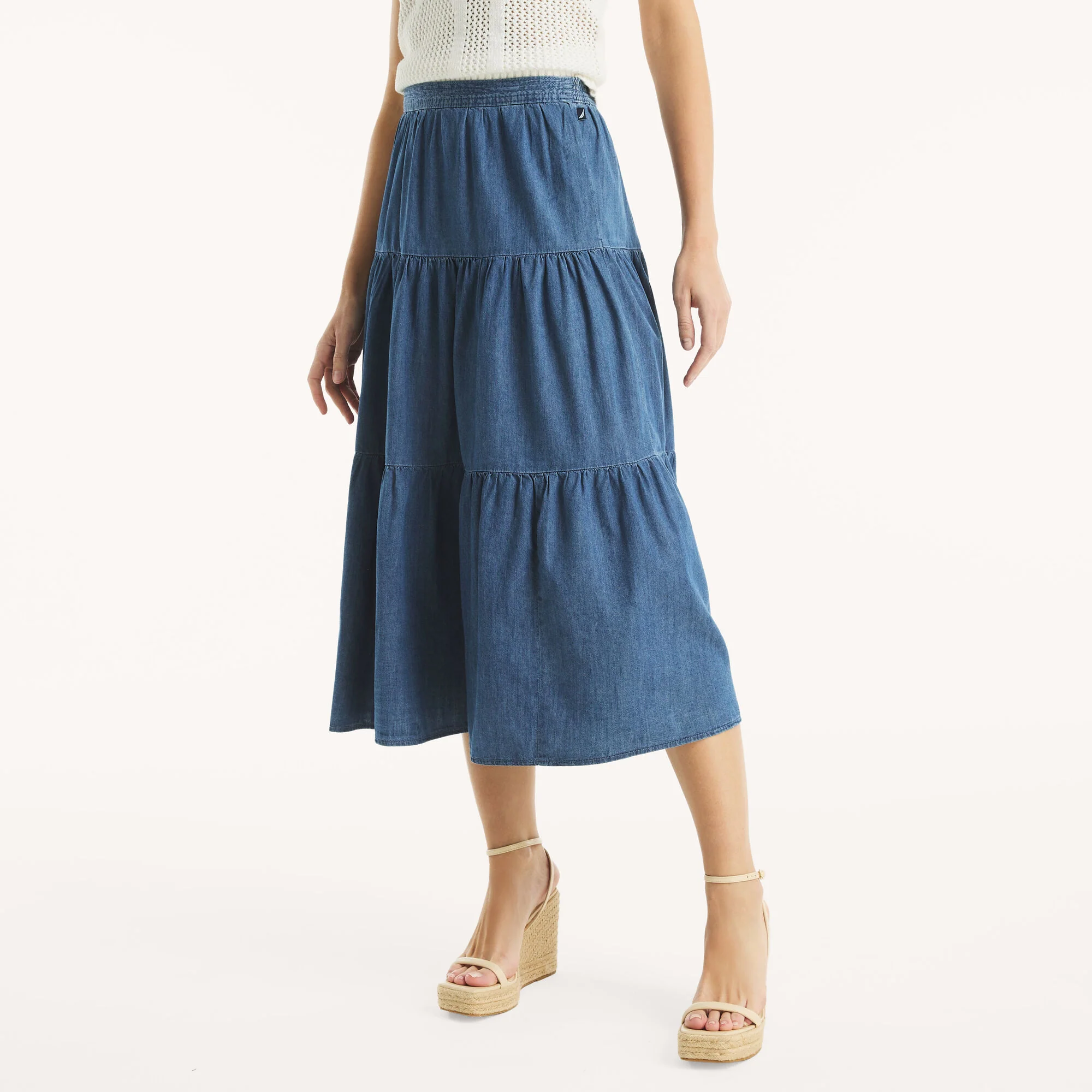Nautica Womens Tiered Chambray Skirt
