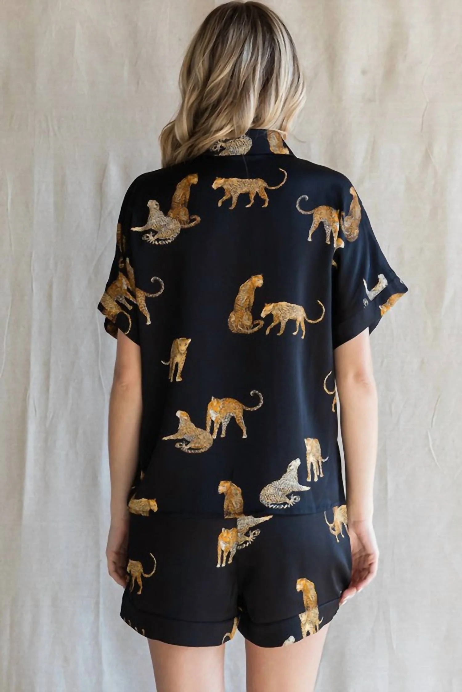 Party Animal Leopard Print Satin Set In Black