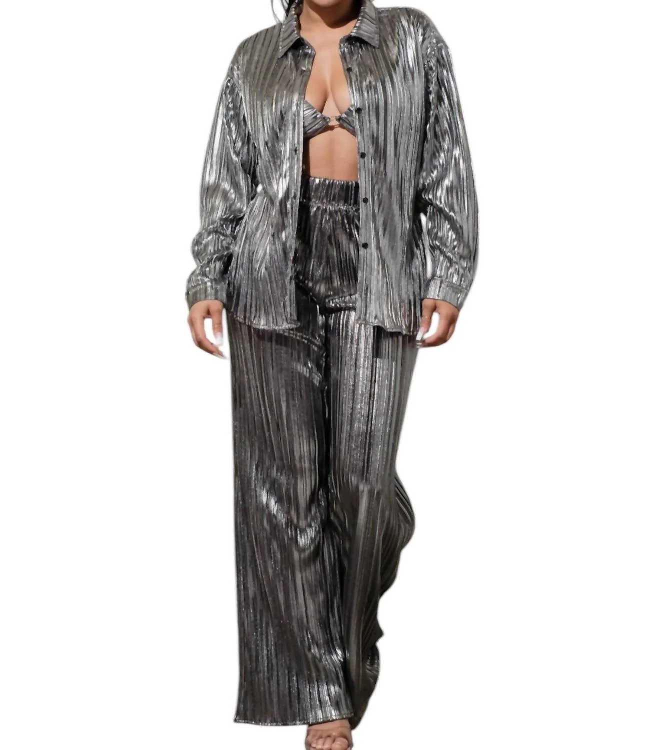 Metallic Three Piece Set In Silver