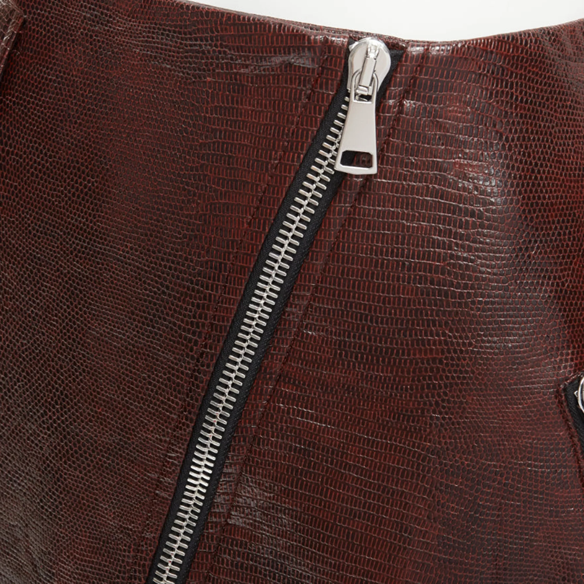 Beaufille coated scaled cotton silver asymmetric zip midi skirt