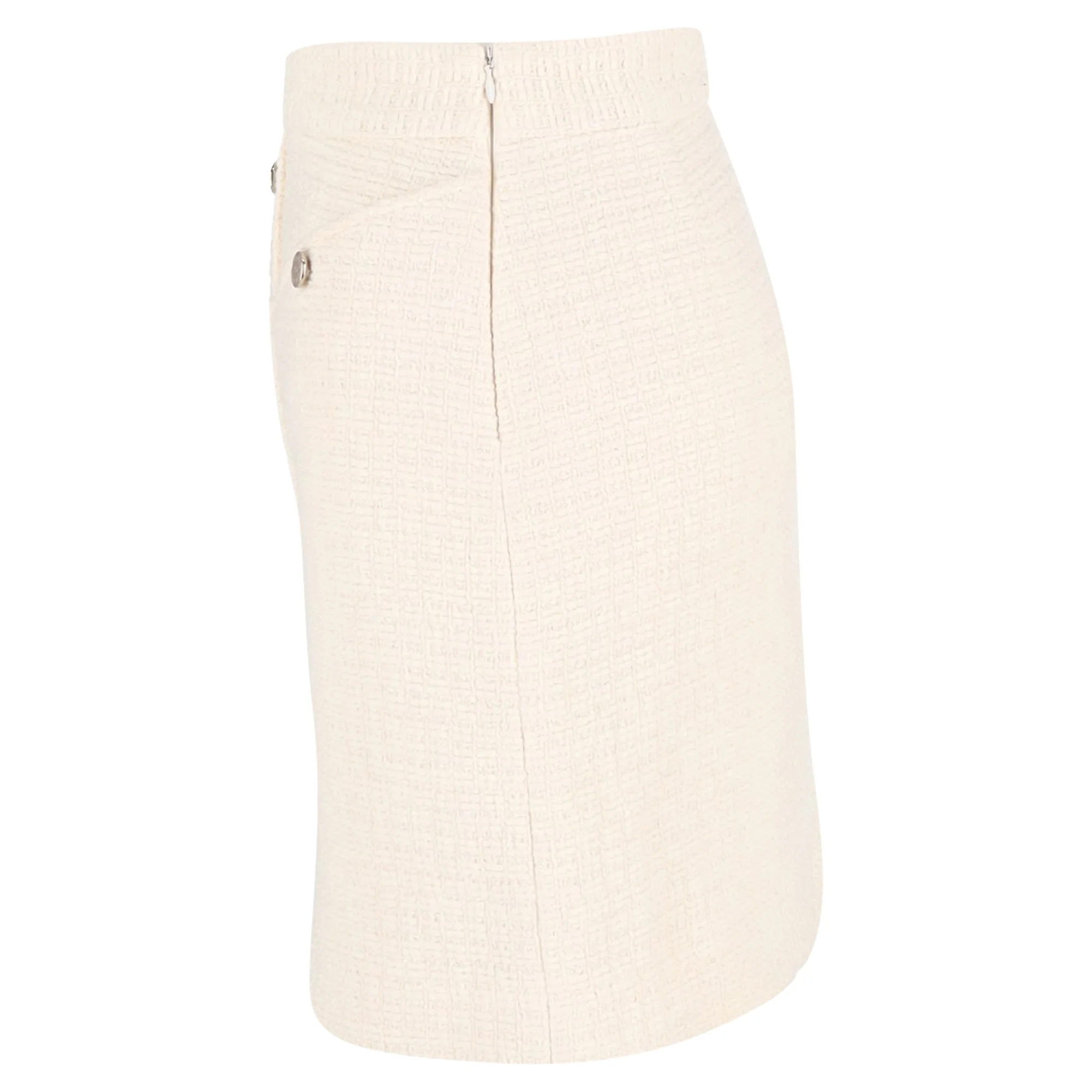 Maje Button Detail Mini Skirt in Cream Cotton Tweed
