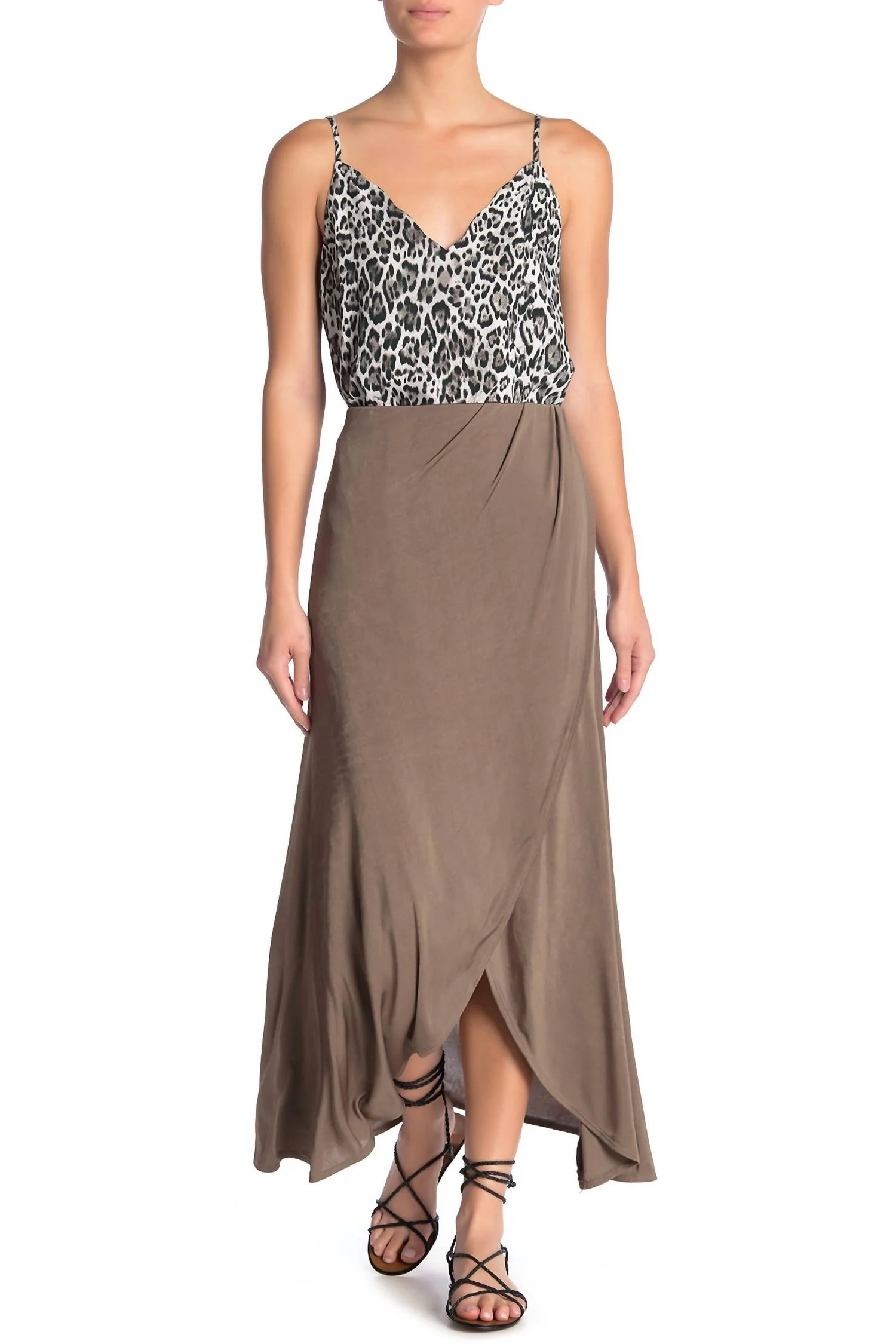 Smoke & Mirrors Faux Wrap Skirt In Taupe