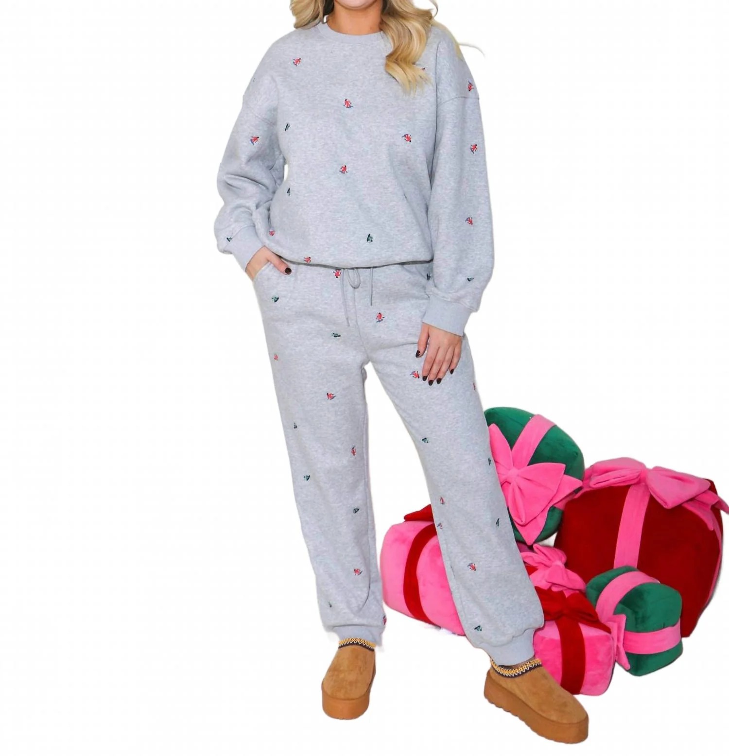 Ski Embroidered Sweat Set In Grey