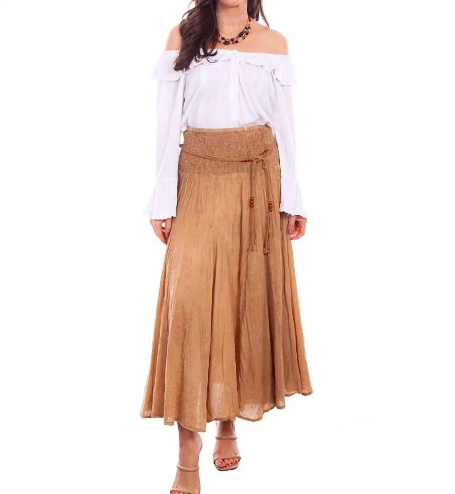 Western Acid Wash Skirt In Khaki