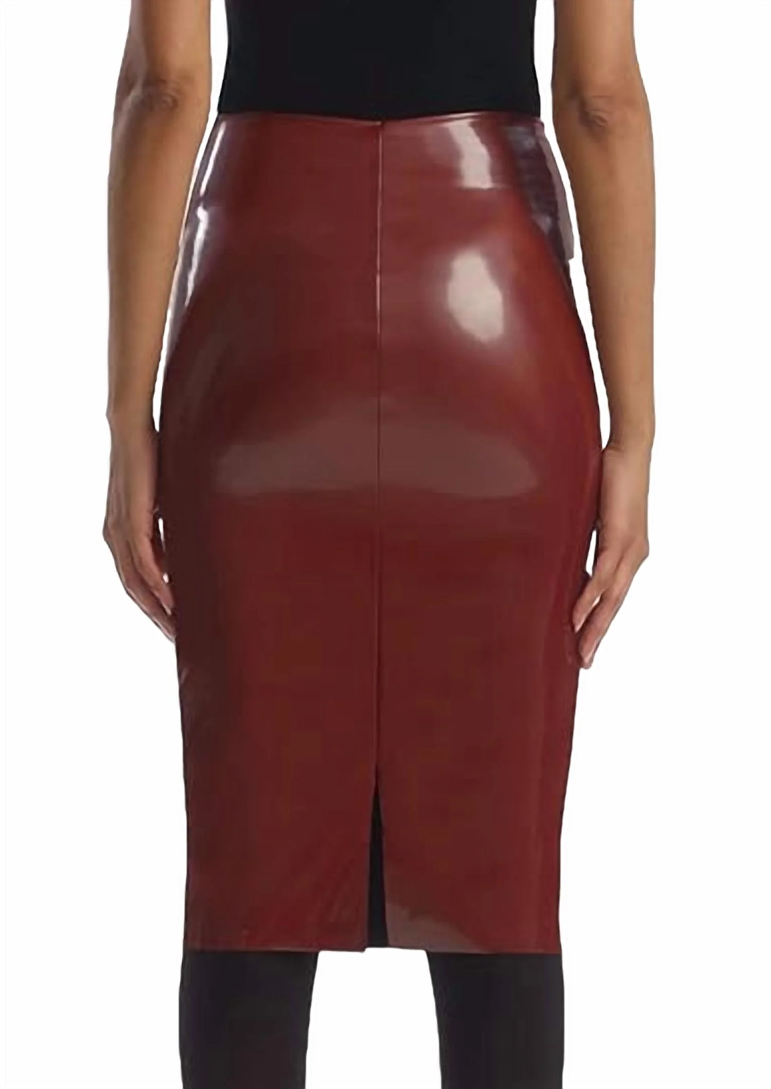 Faux Patent Leather Midi Skirt In Sienna