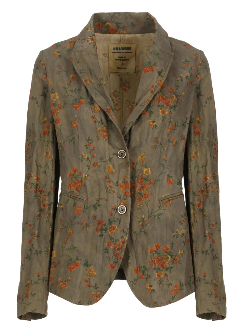 Floral Patterned Cotton Blazer With Peak Lapel