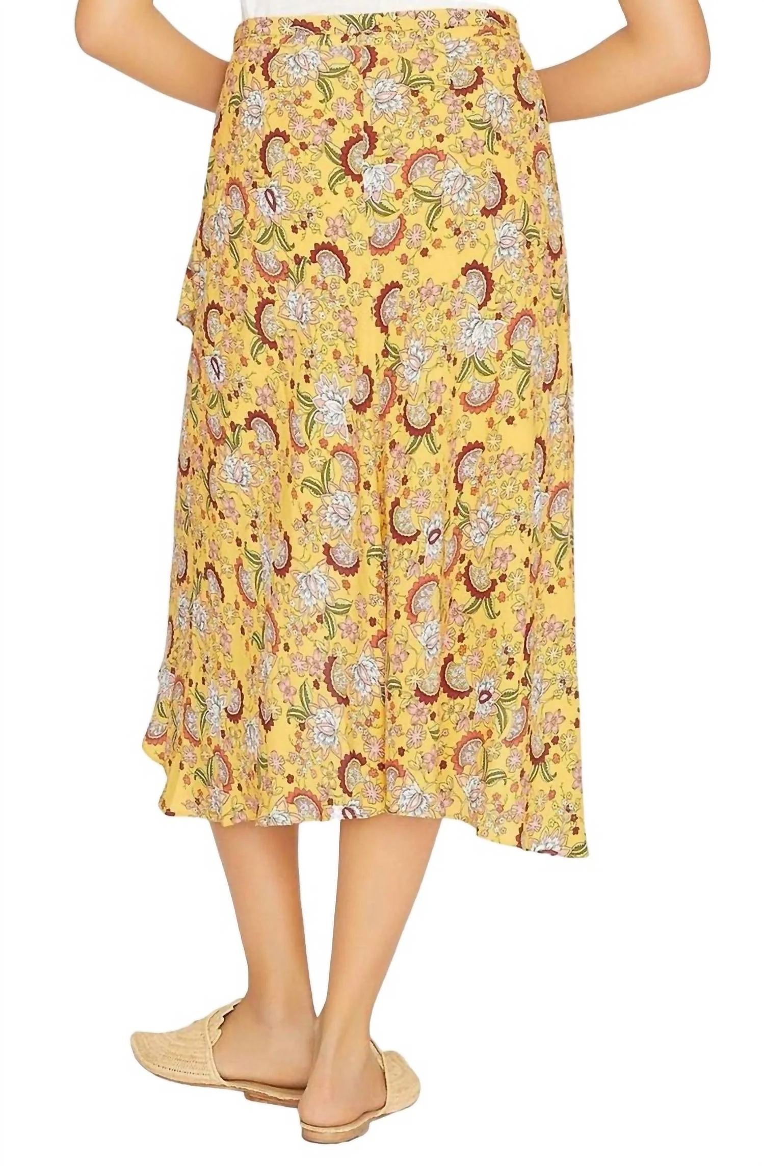 Jamie Faux Wrap Midi Skirt In Sunrays