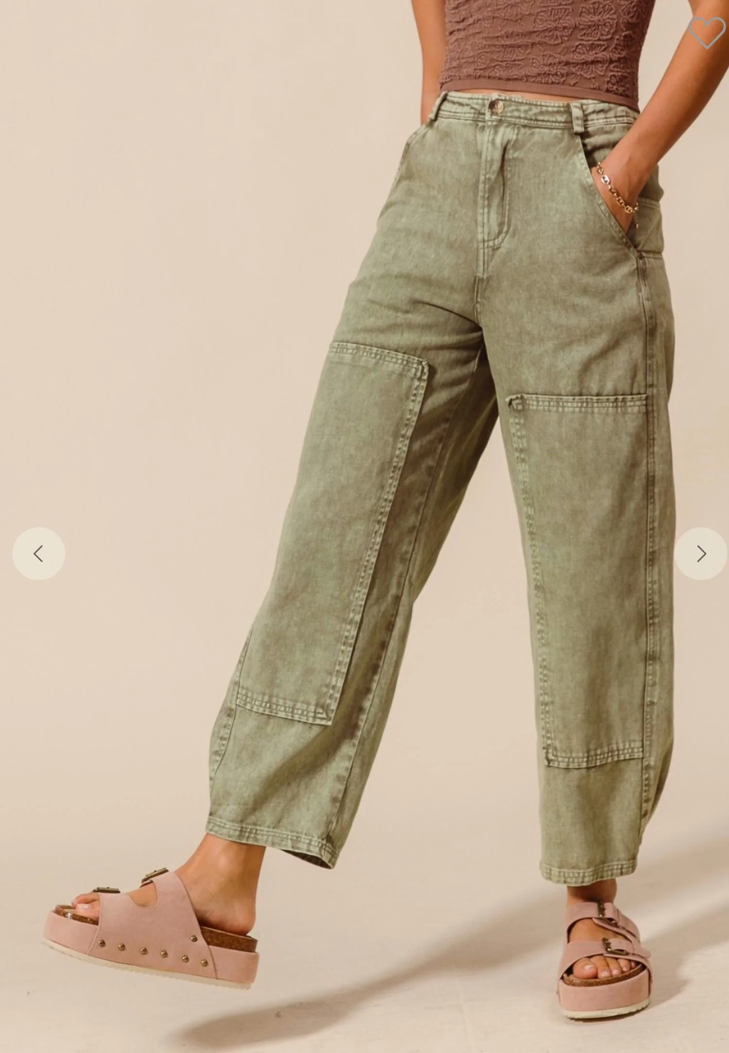 Mineral Wash Barrell Jeans In Olive