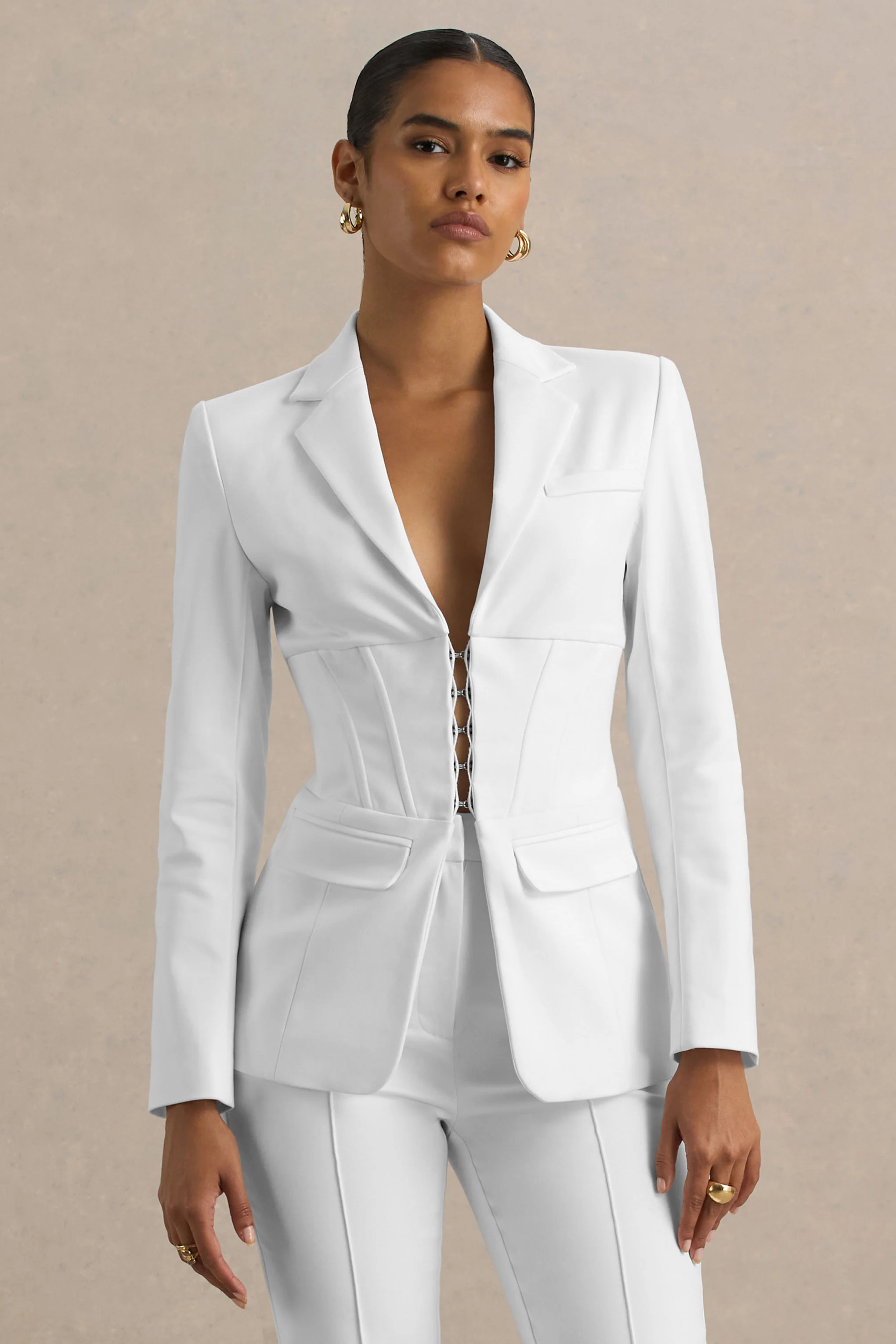 Unbeaten | White Fitted Corset Blazer Jacket