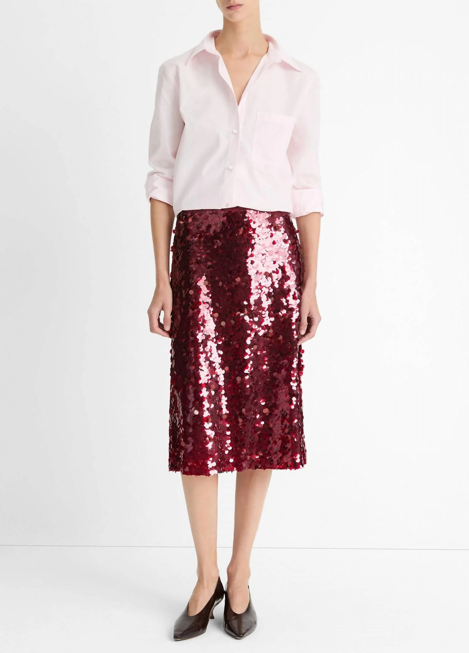 Paillette Bias Skirt In Ruby Ink