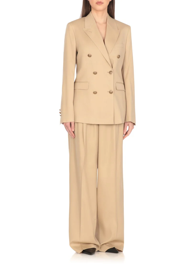 Beige Virgin Wool Double Breasted Blazer