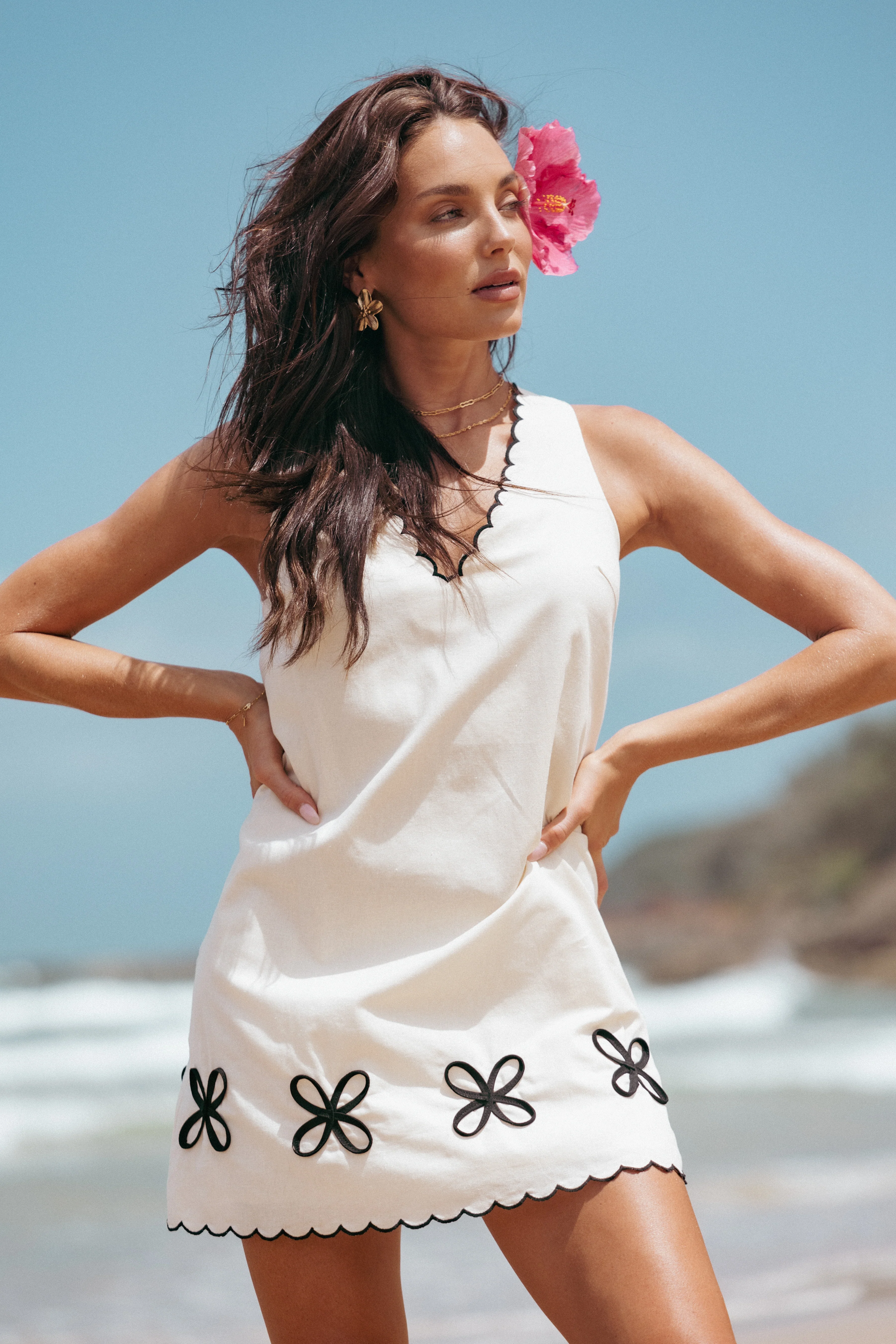 Thalia Mini Dress - Cream/Black