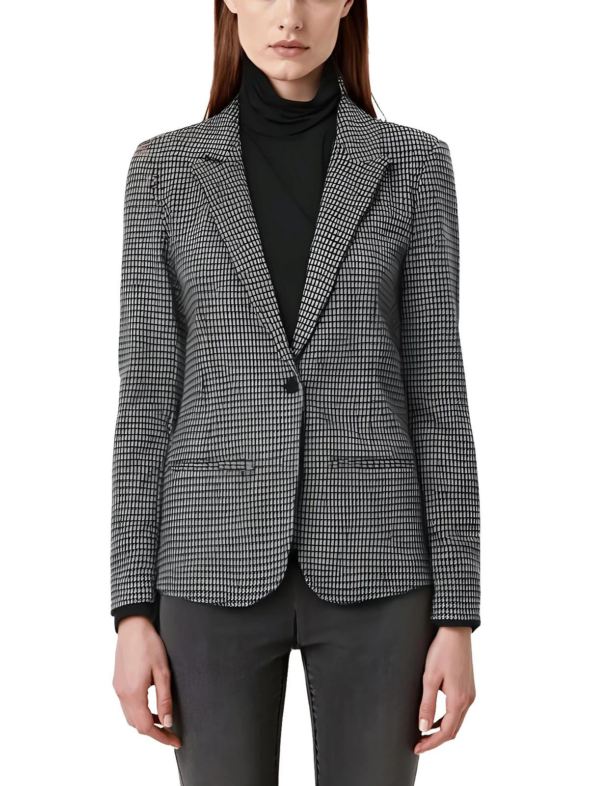 Womens Houndstooth Ponte One-Button Blazer