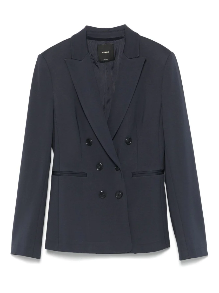 Tailored Double-Breasted Blazer With Deep V-Neckline