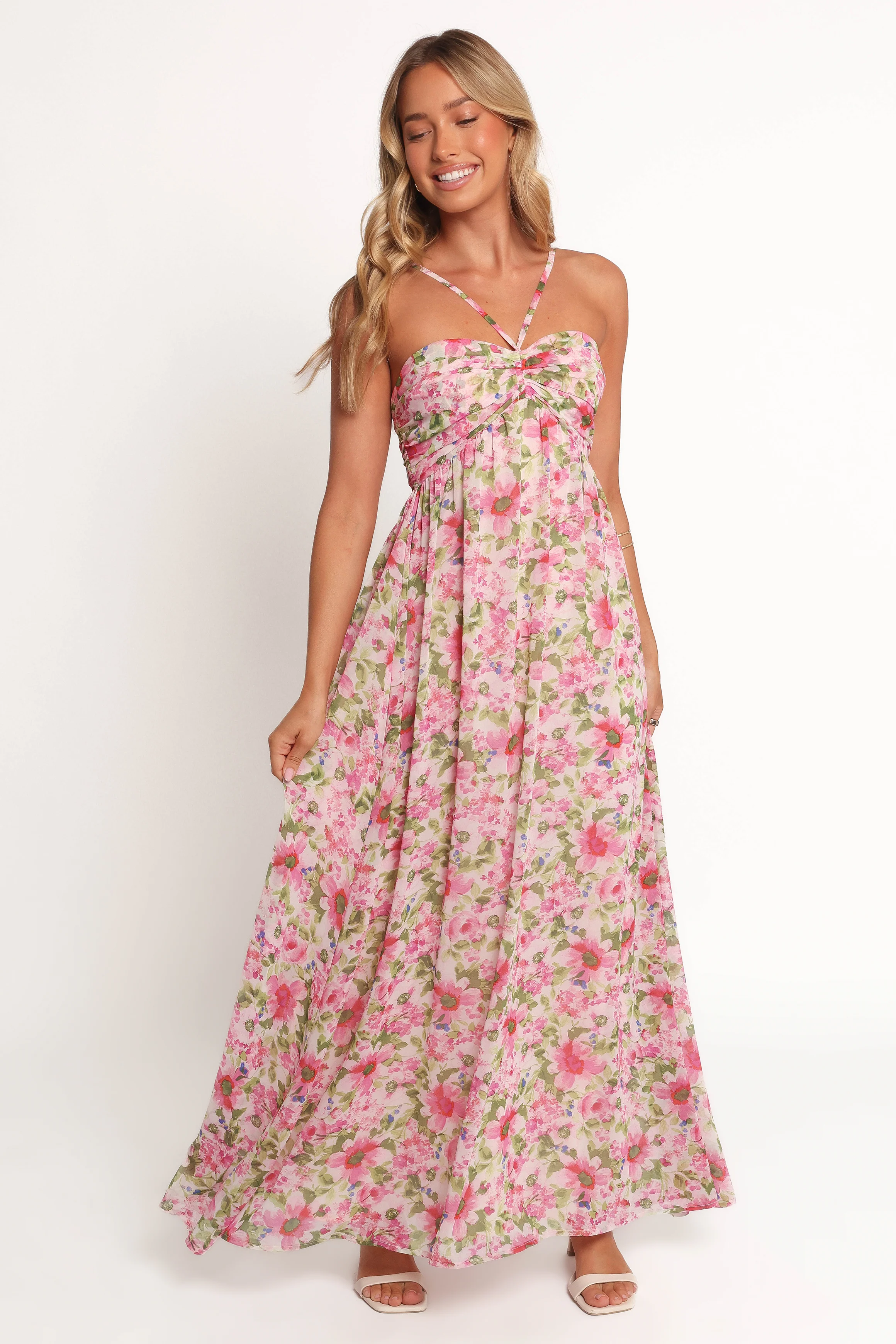 Cascade Halterneck Maxi Dress - Carmine Rose