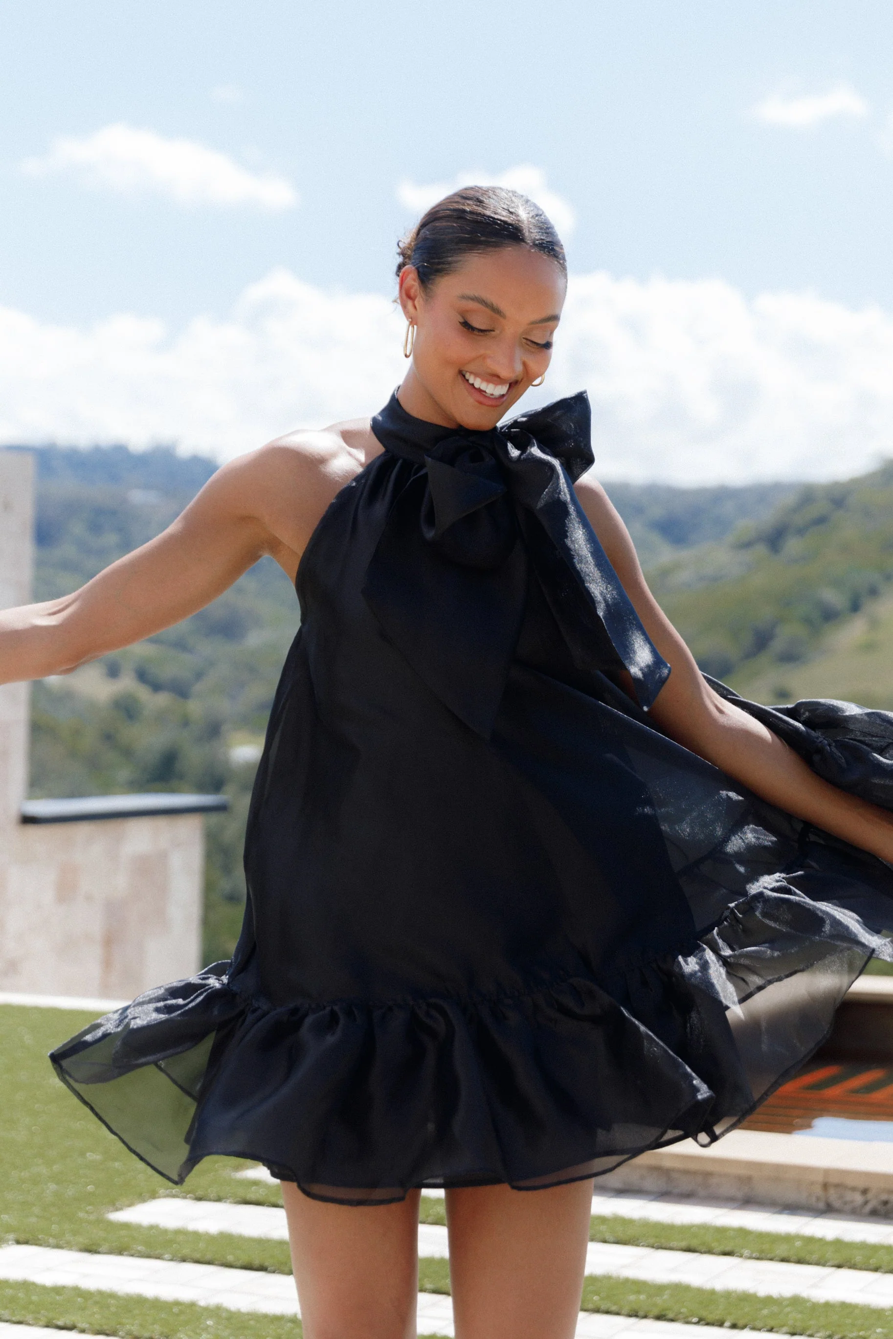 Sophia Bow Mini Dress - Black