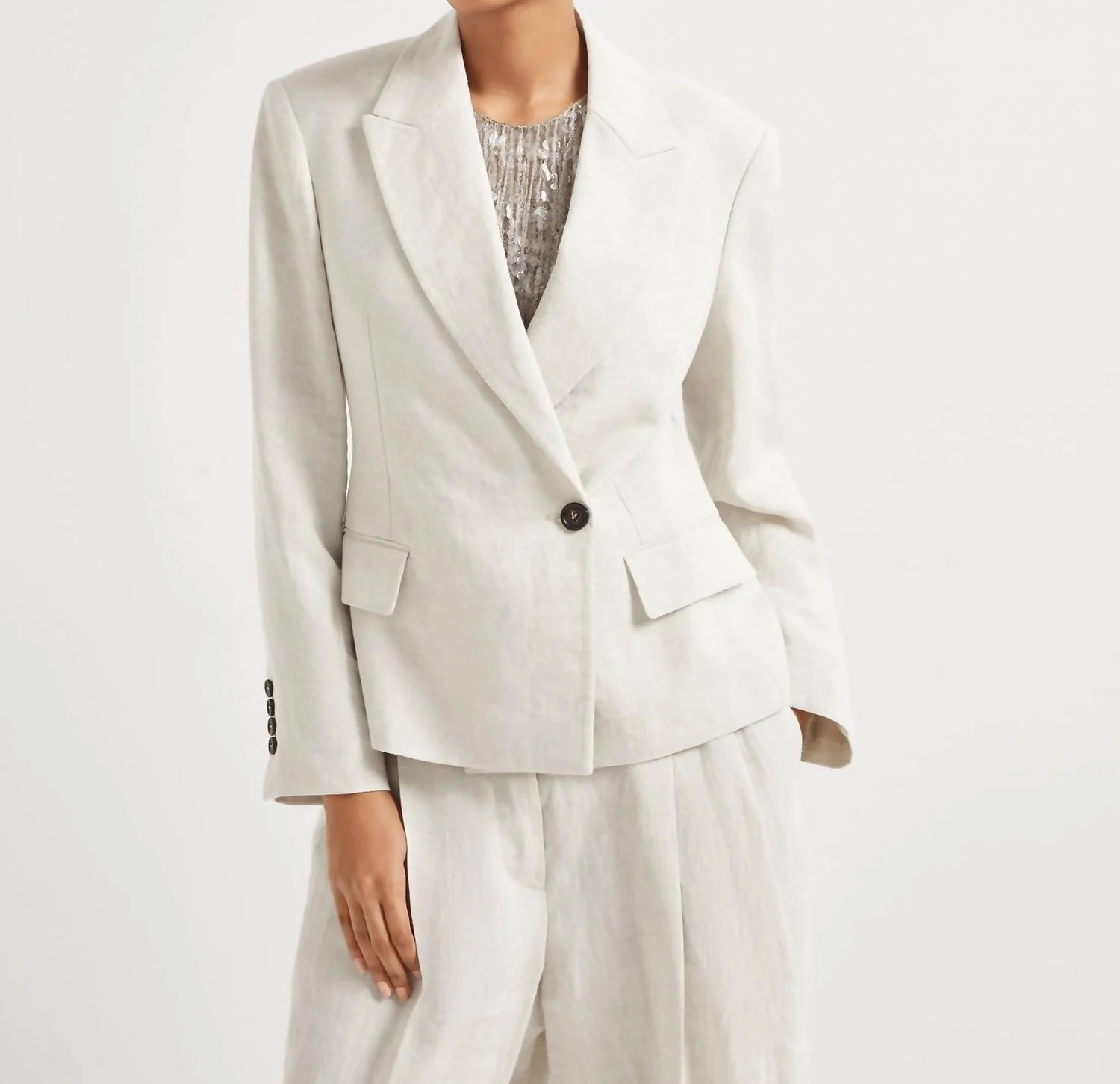 Canvas Cropped Blazer In Beige