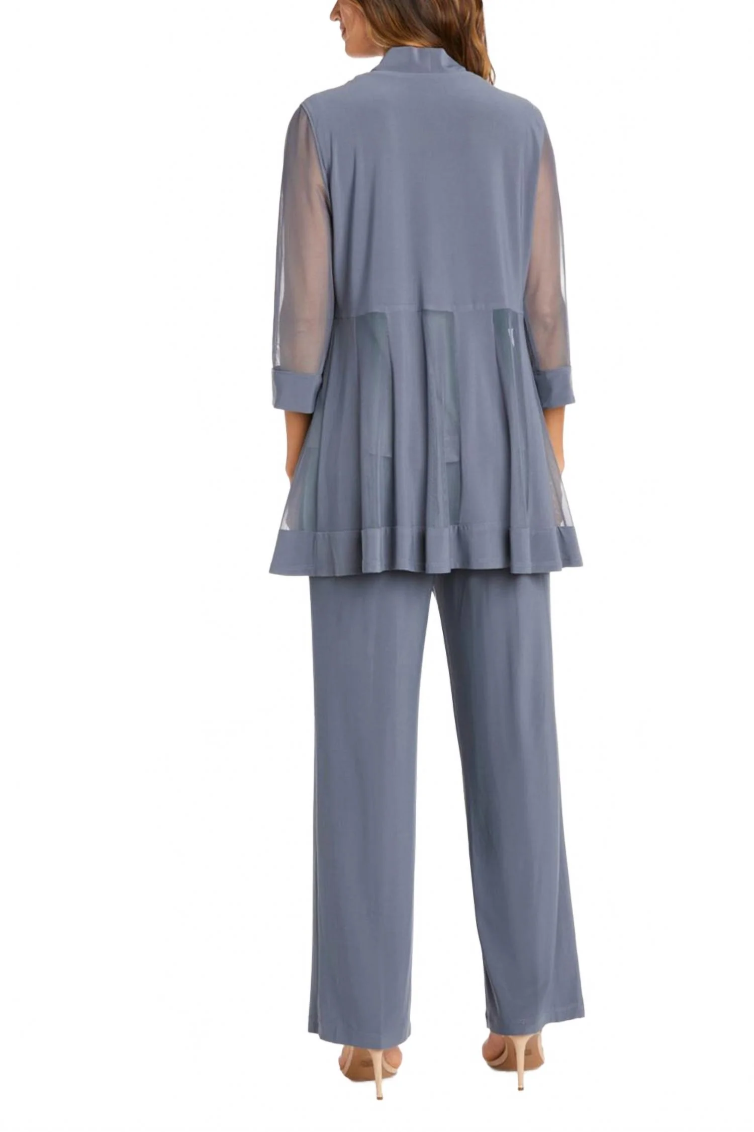 Embellished Neck 2-Piece Pants Suit In Charcoal