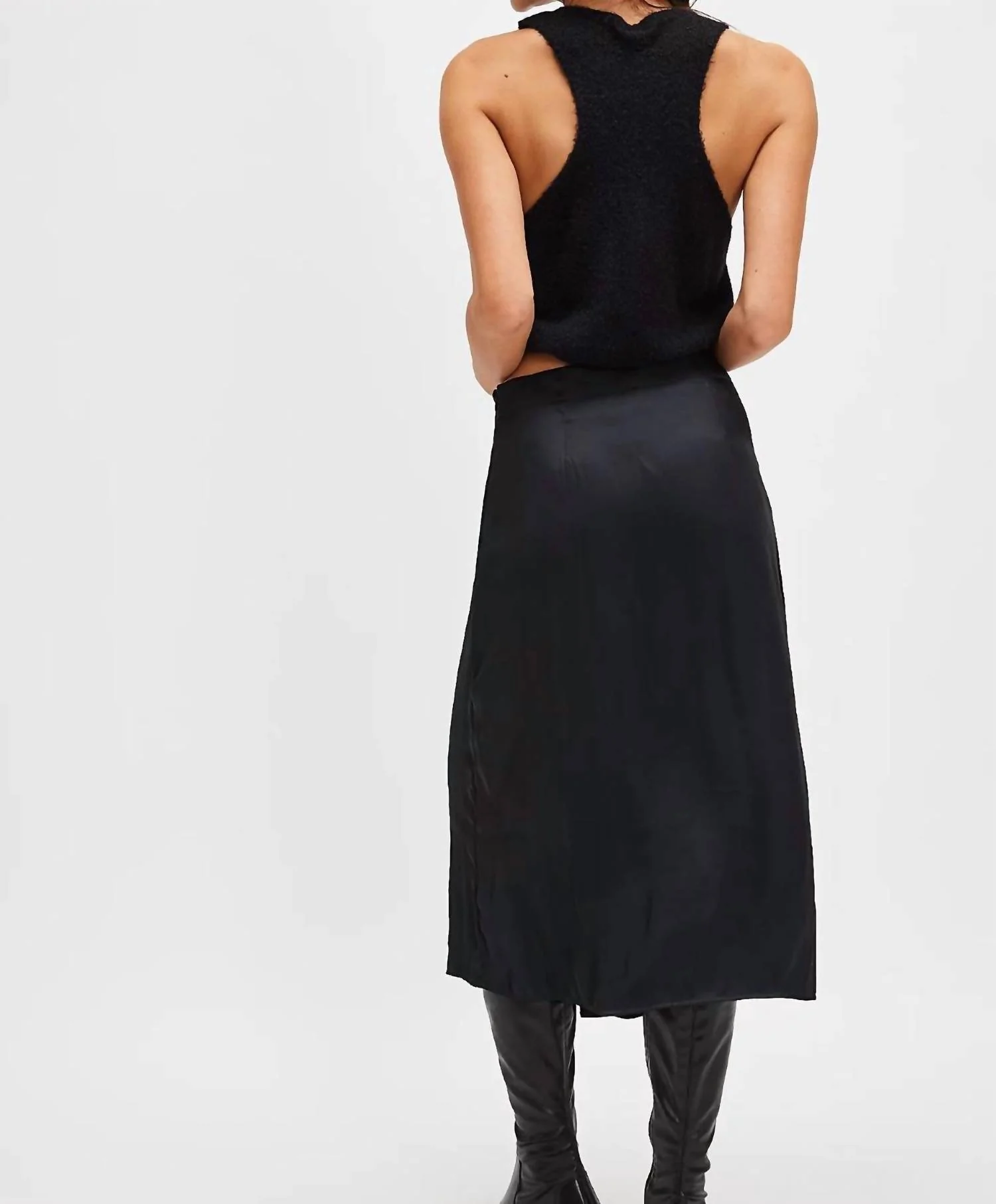 Analise Satin Midi Skirt In Black