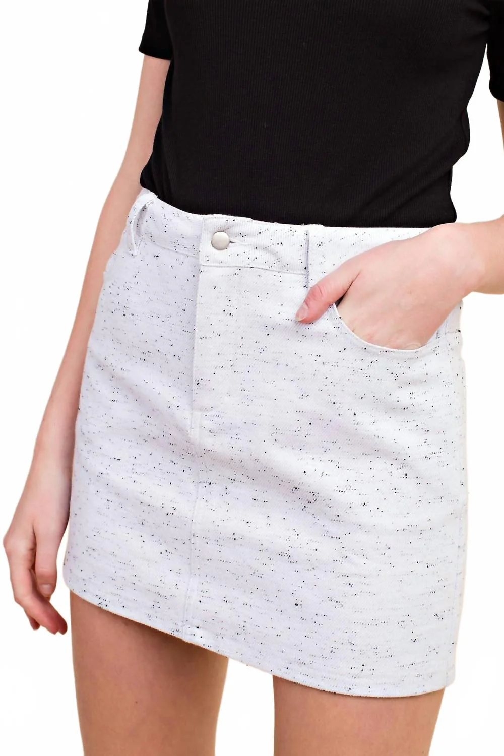 Heathered Denim Mini Skirt In White