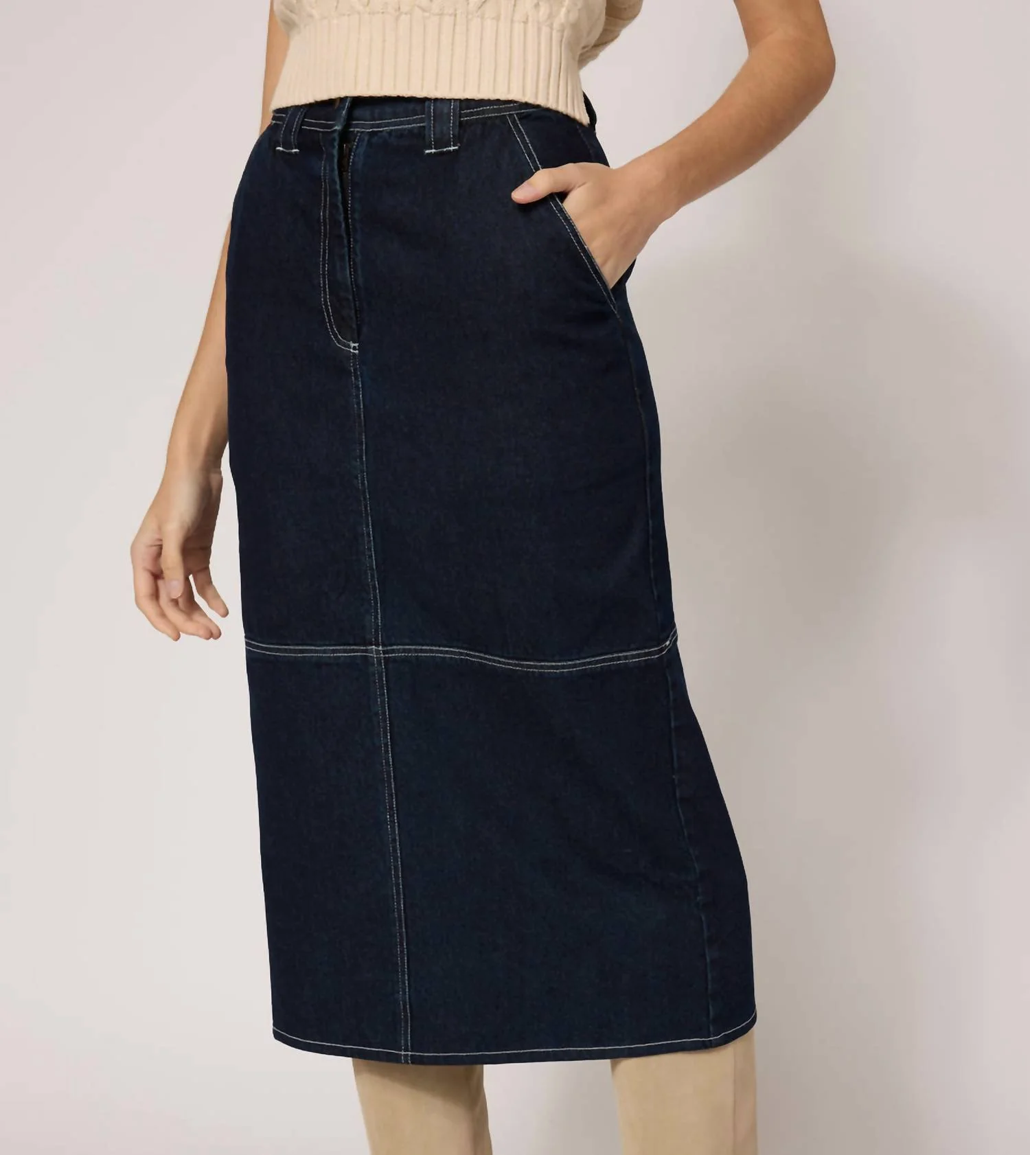 Sue Midi Skirt In Dark Denim