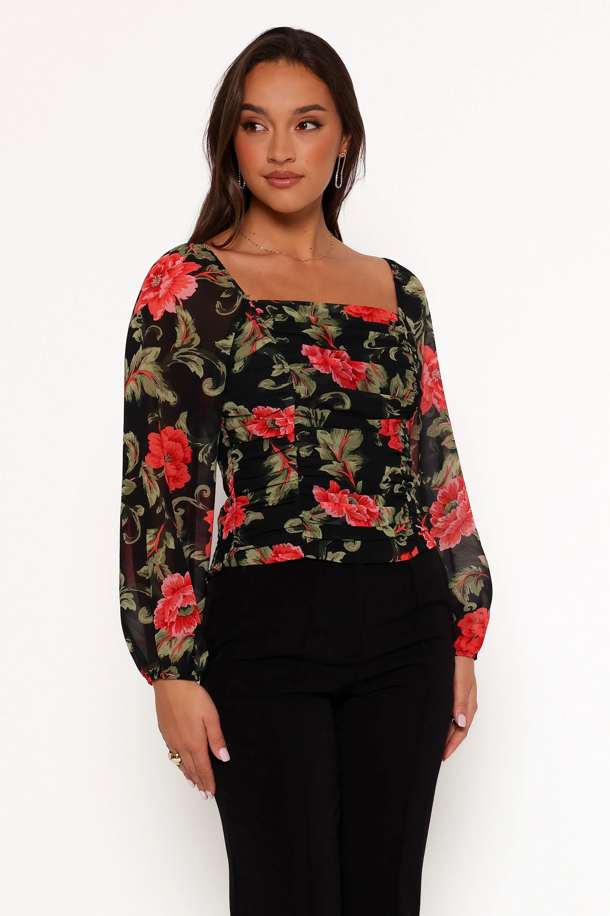 Maia Long Sleeve Top - Black Floral